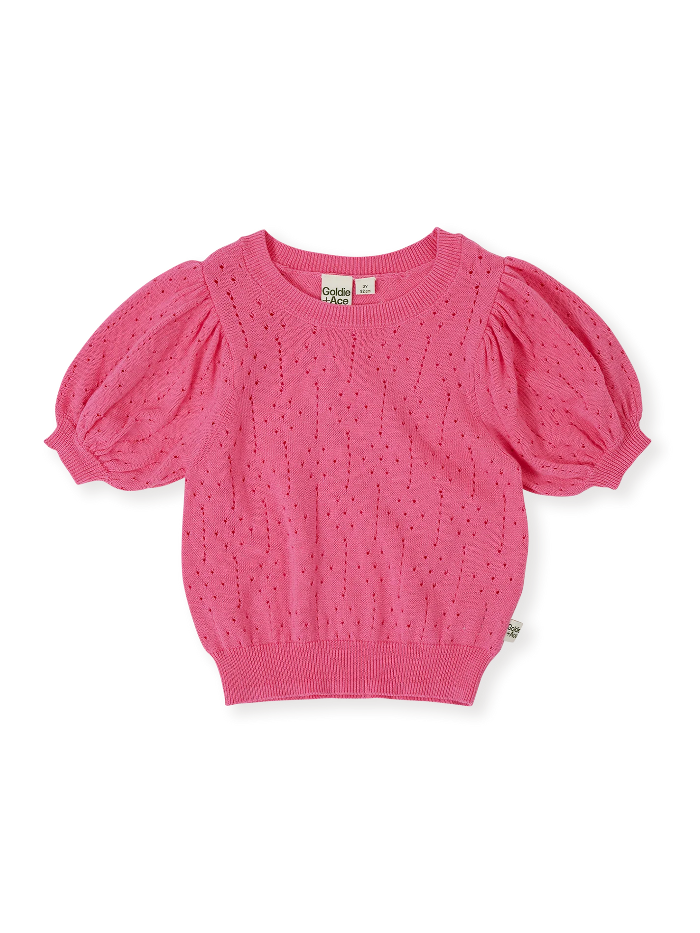 goldie + ace pointelle puff knit top - pink lemonade