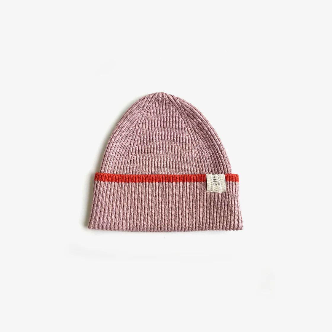 the rest organic cotton rib beanie - bubblegum / tomato dip