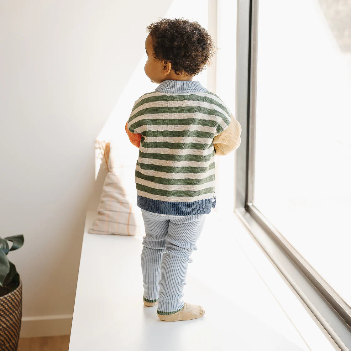the rest organic cotton rib knit leggings - sky / clover dip