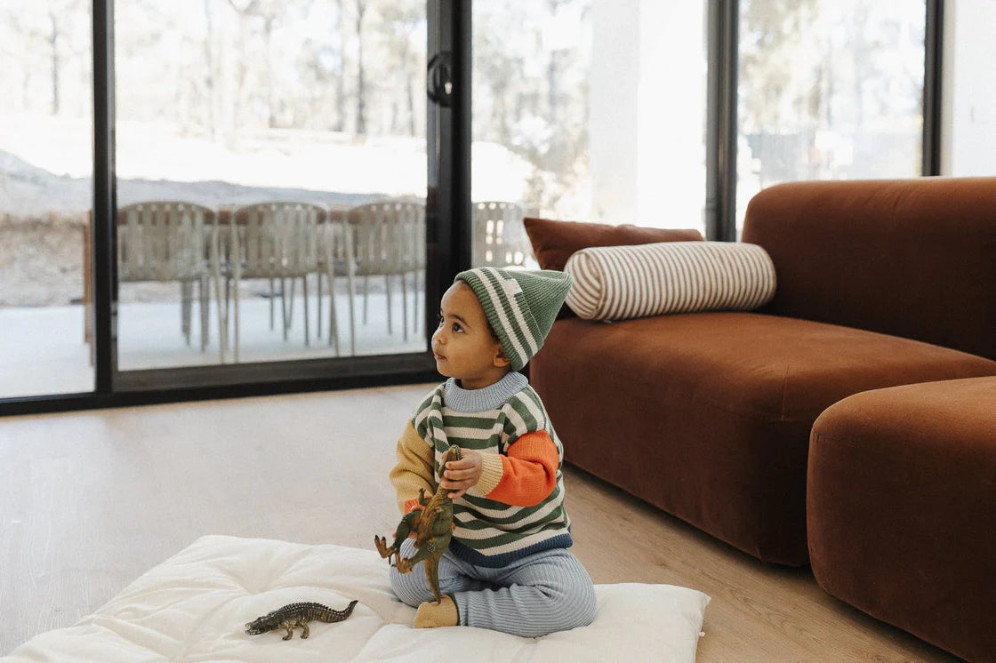 the rest organic cotton rib knit leggings - sky / clover dip