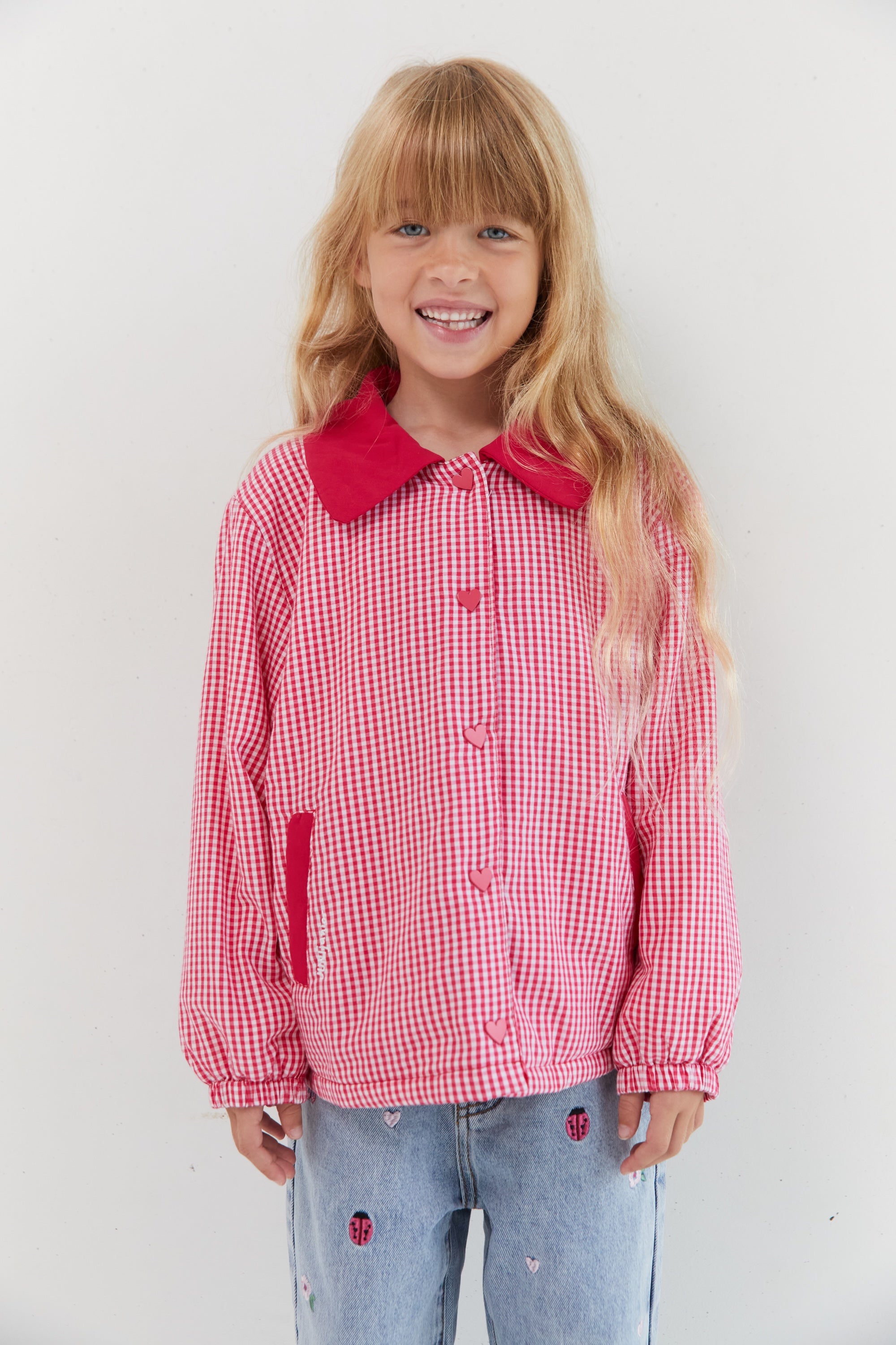 juni jnr sienna padded jacket - raspberry gingham