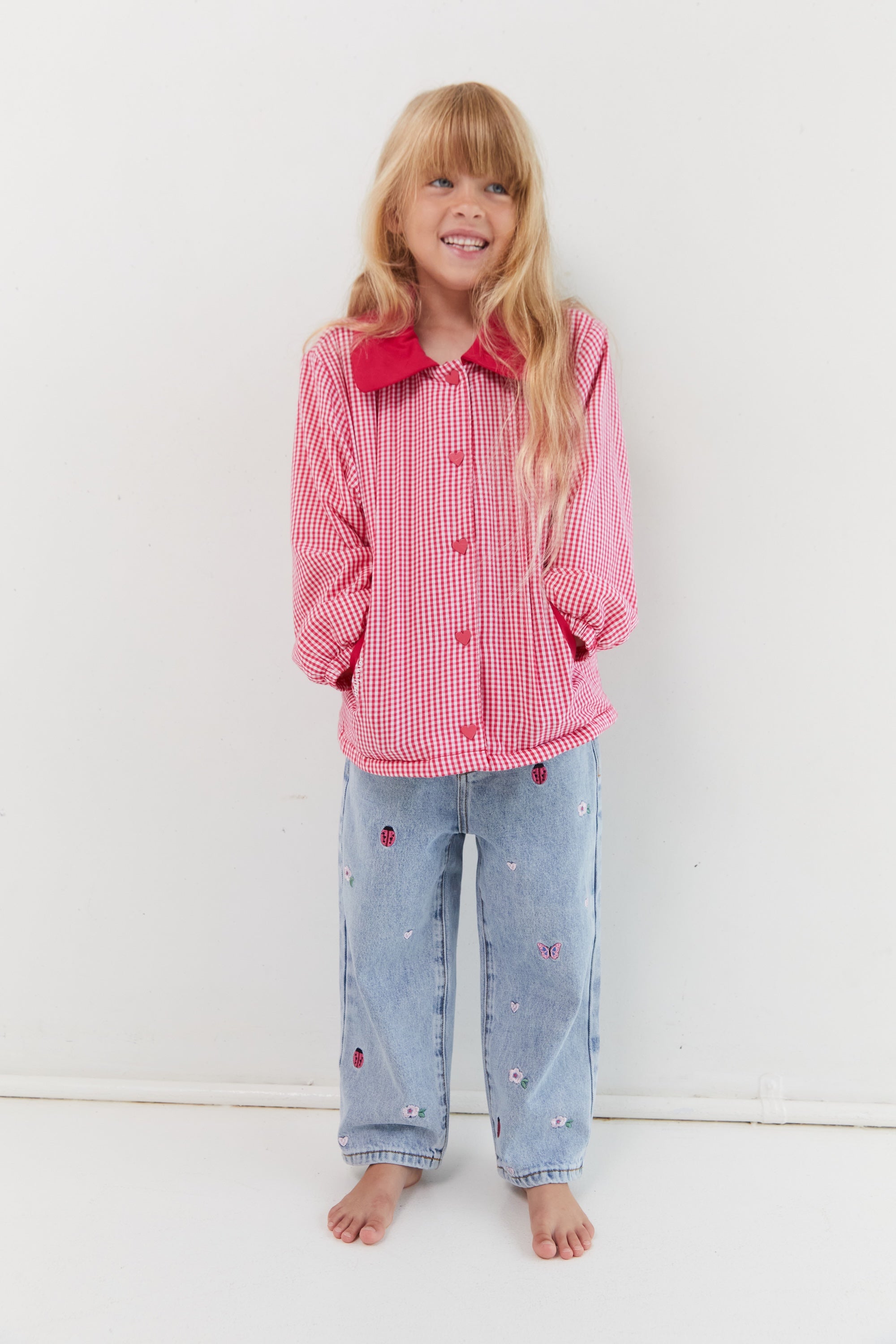 juni jnr sienna padded jacket - raspberry gingham