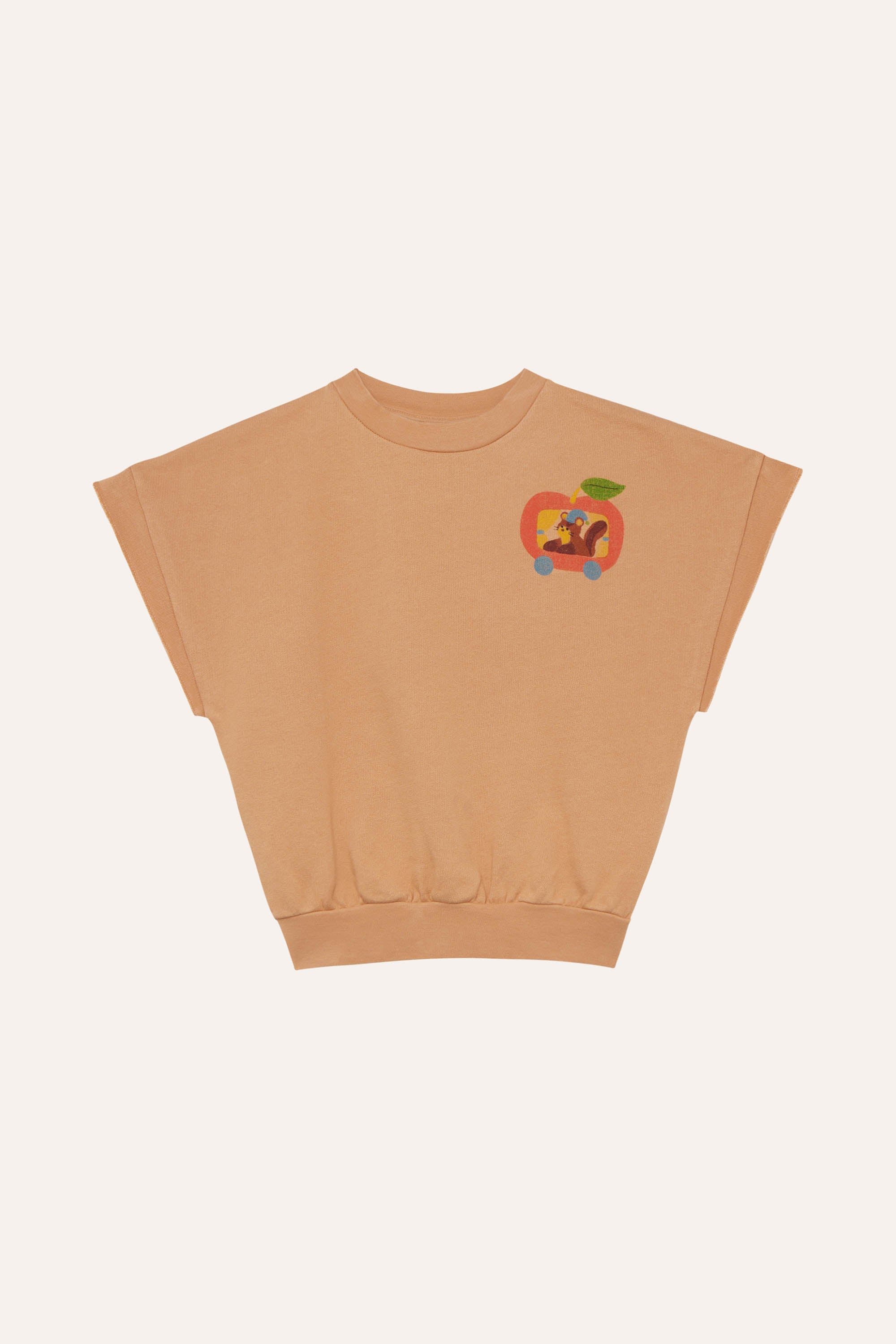 the campamento squirrel in an apple oversized vest
