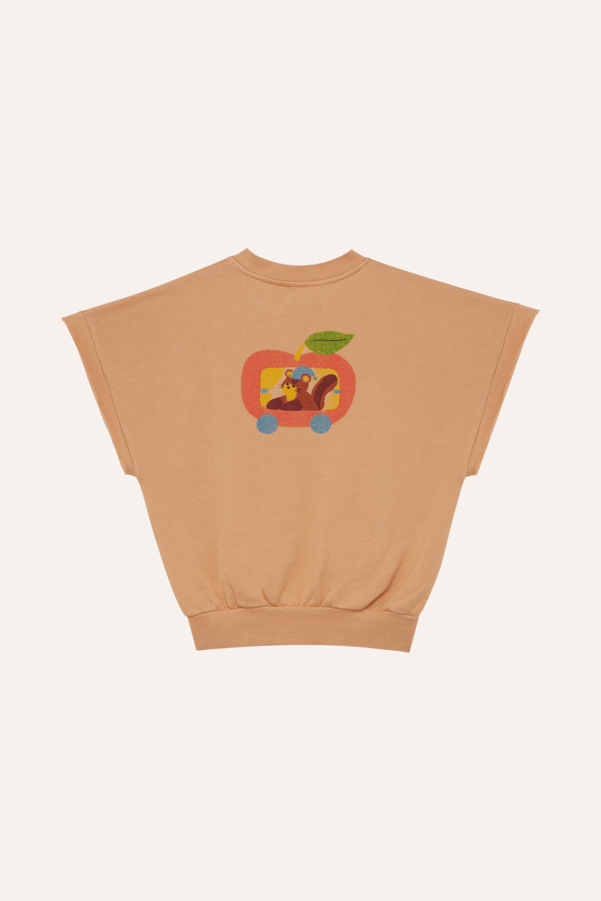 the campamento squirrel in an apple oversized vest