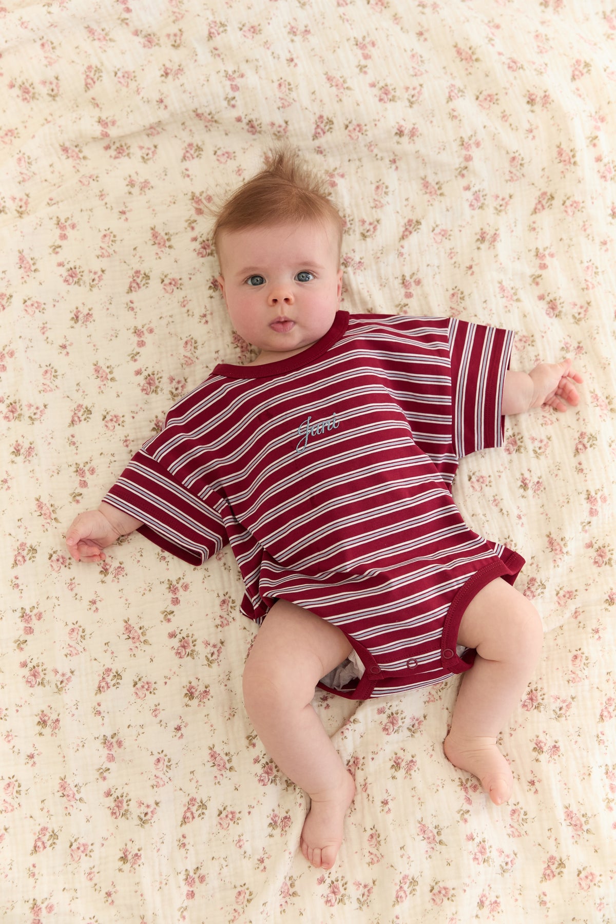 juni jnr riley t-shirt romper - cherry stripe