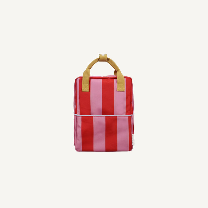 sticky lemon medium backpack - striped red apple + rosebay pink