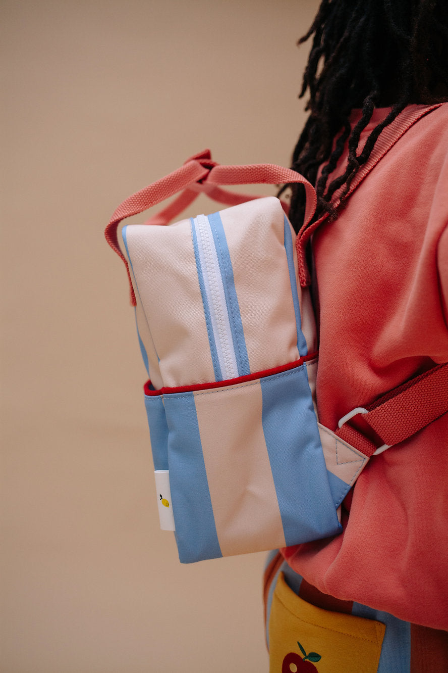 sticky lemon small backpack - striped cloud blue + twiggy beige