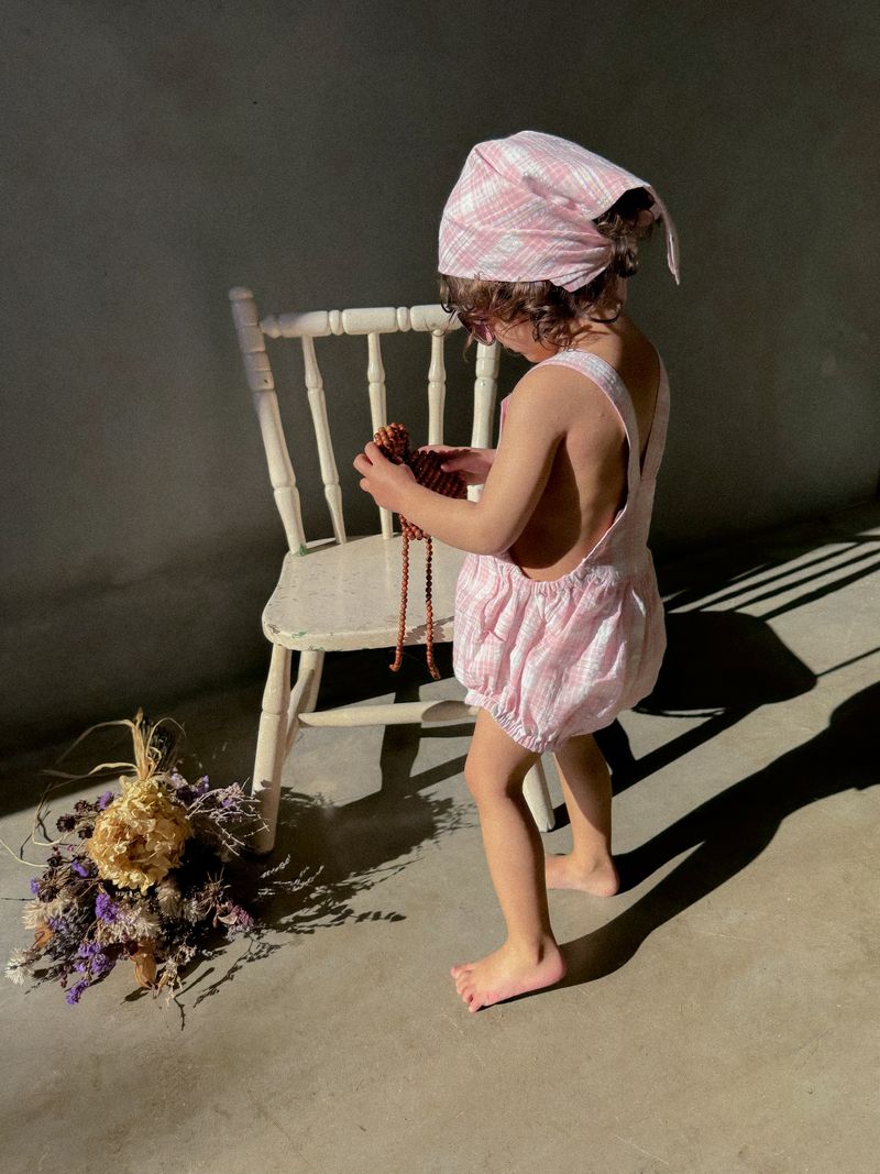 twin collective bowie bubble romper - pink check