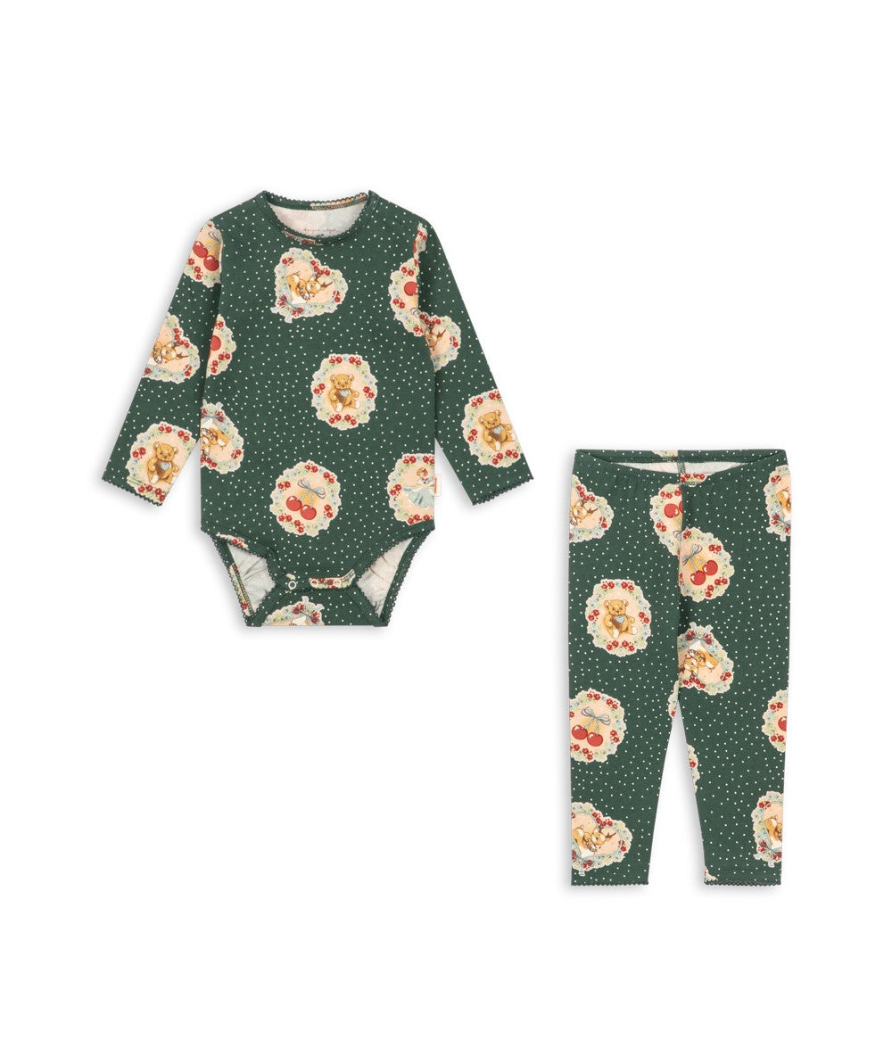 konges slojd basic body / pants set gots - deer diary green (pre order)