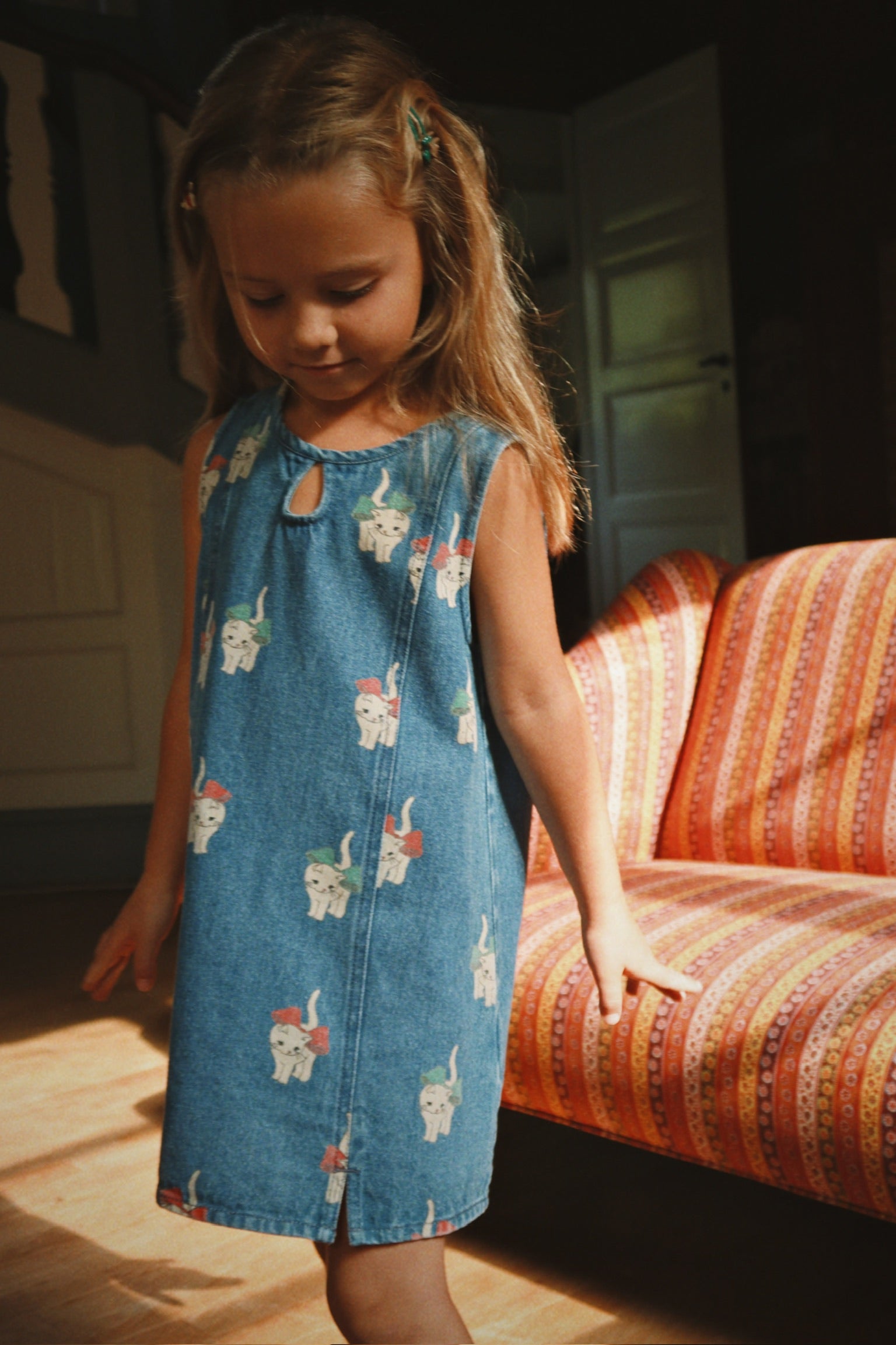 konges slojd magot dress gots - bow kitty denim