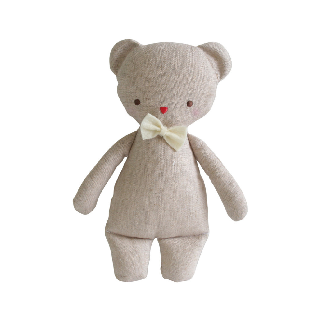 alimrose linen mini rattle 18cm - bear