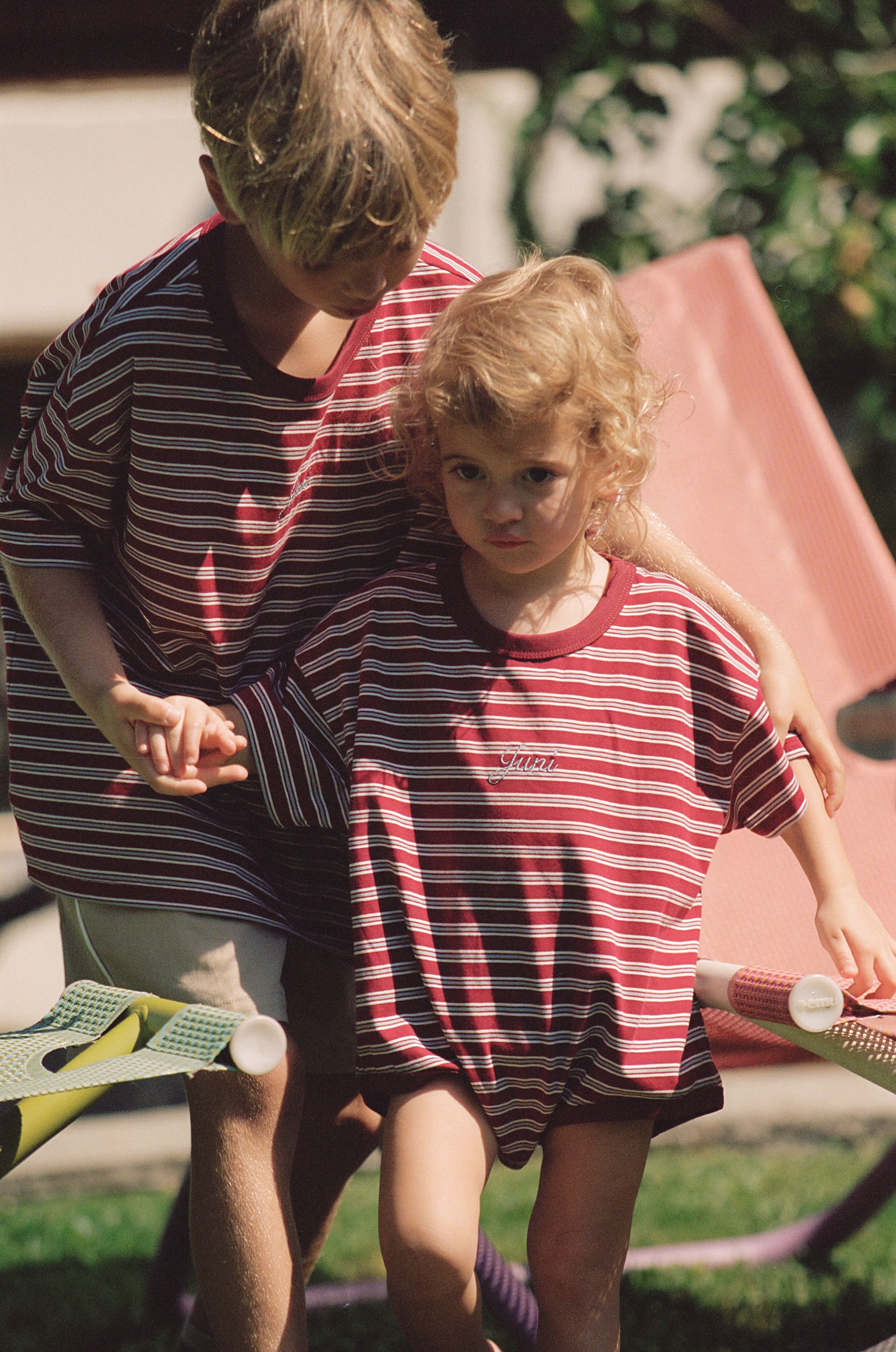 juni jnr riley t-shirt romper - cherry stripe