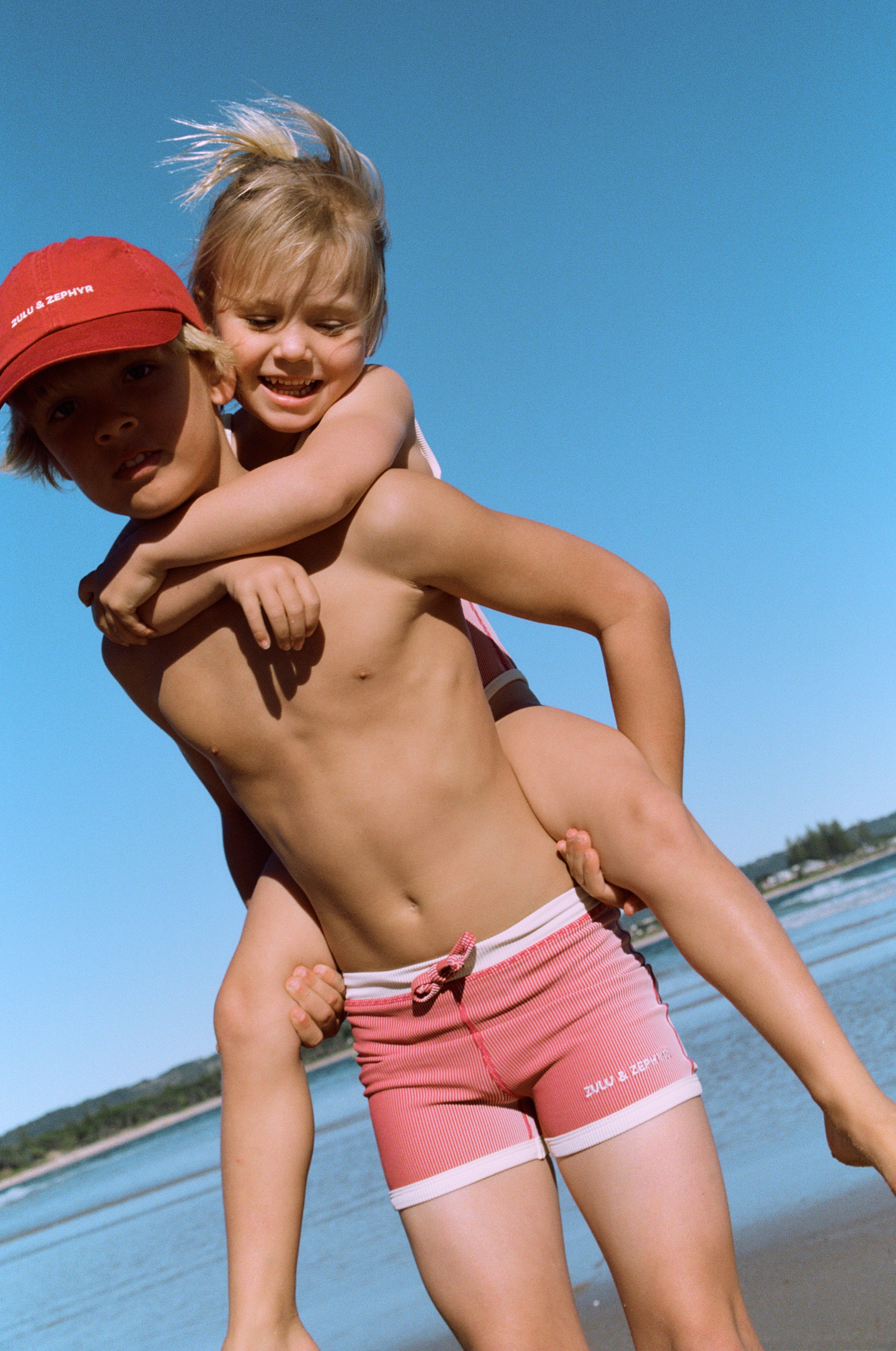 zulu & zephyr mini stripe surf short - clay red