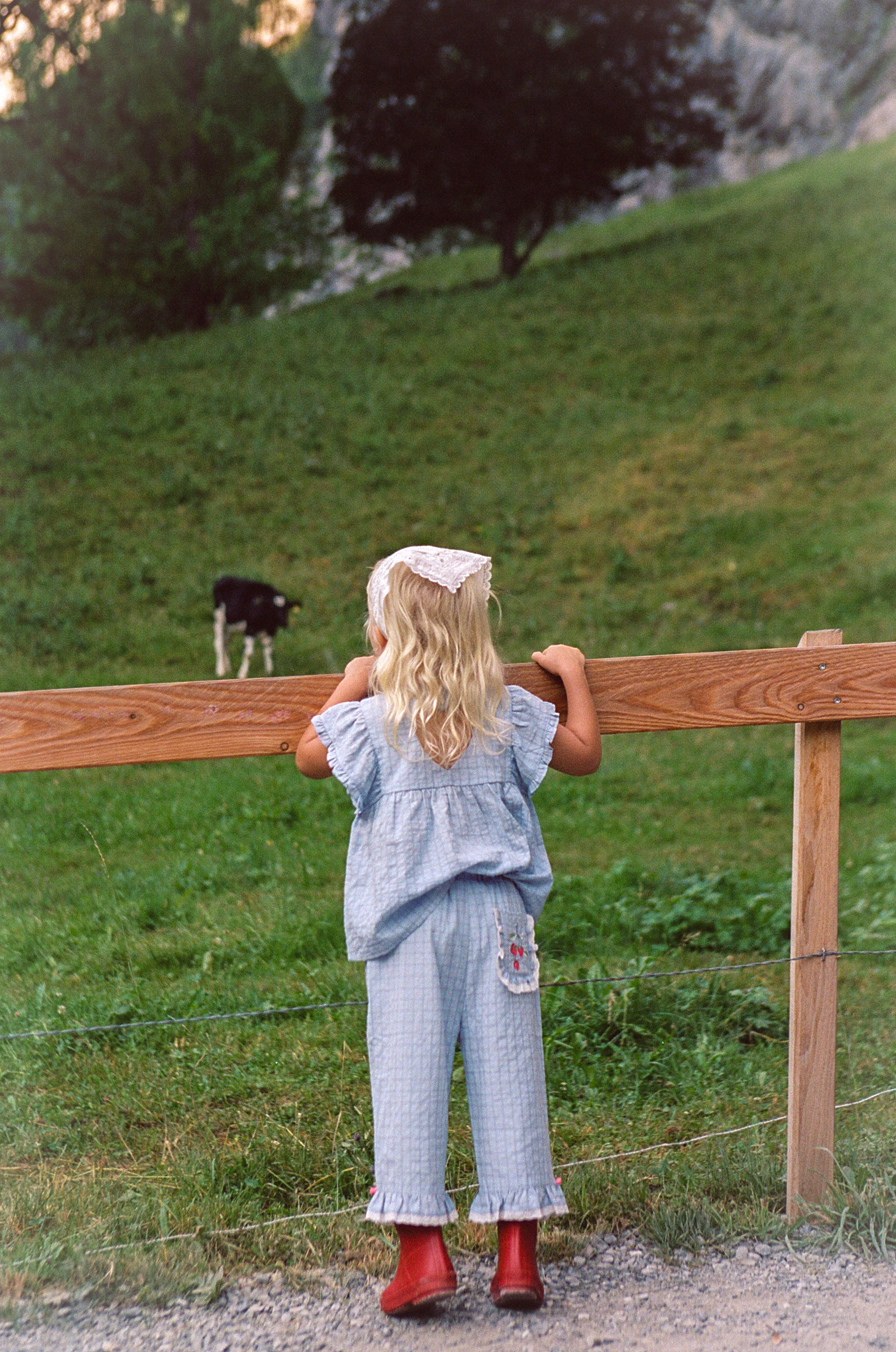 juni jnr dora pant - sky gingham