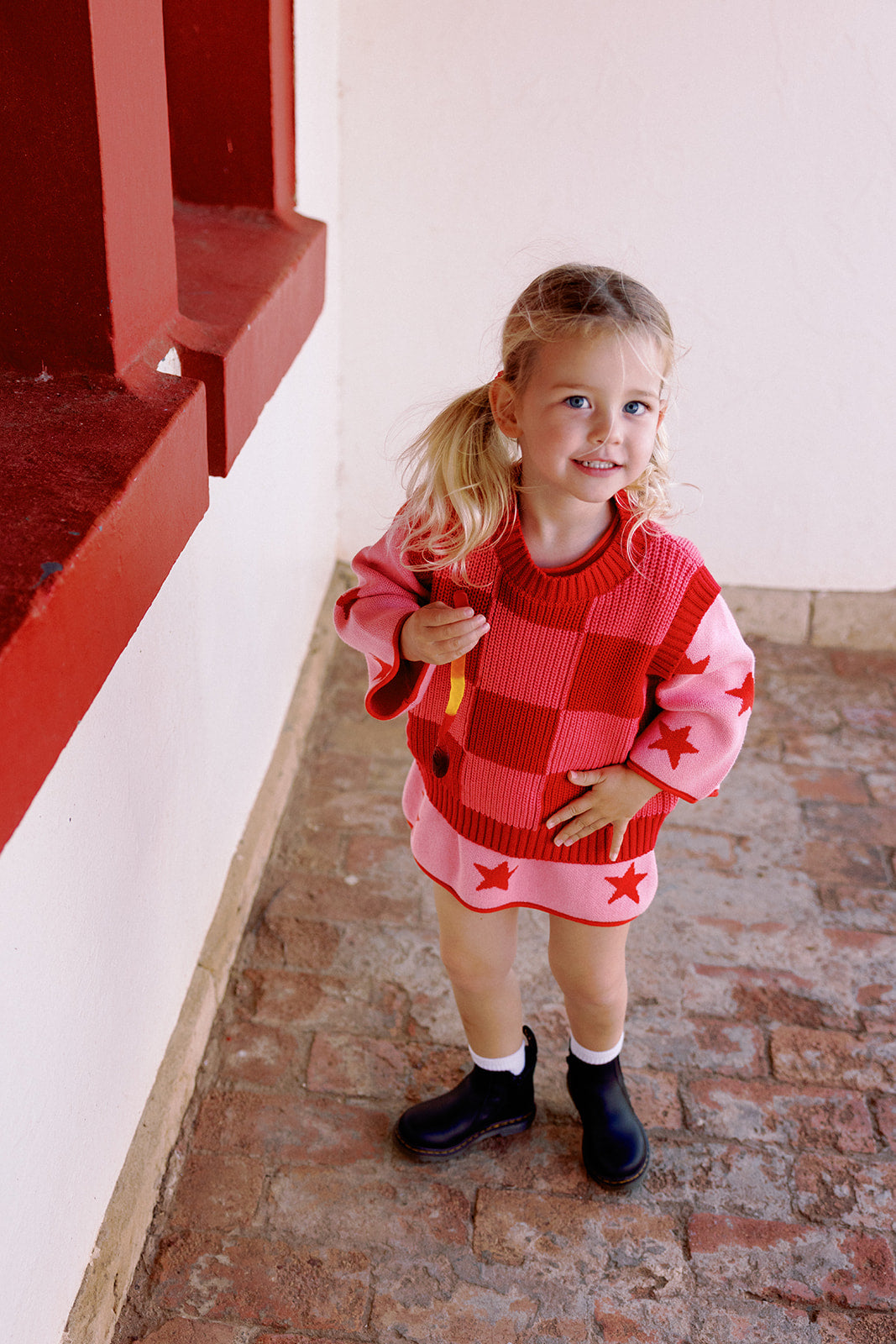 sunday siblings nonno vest - pink + red (pre order)