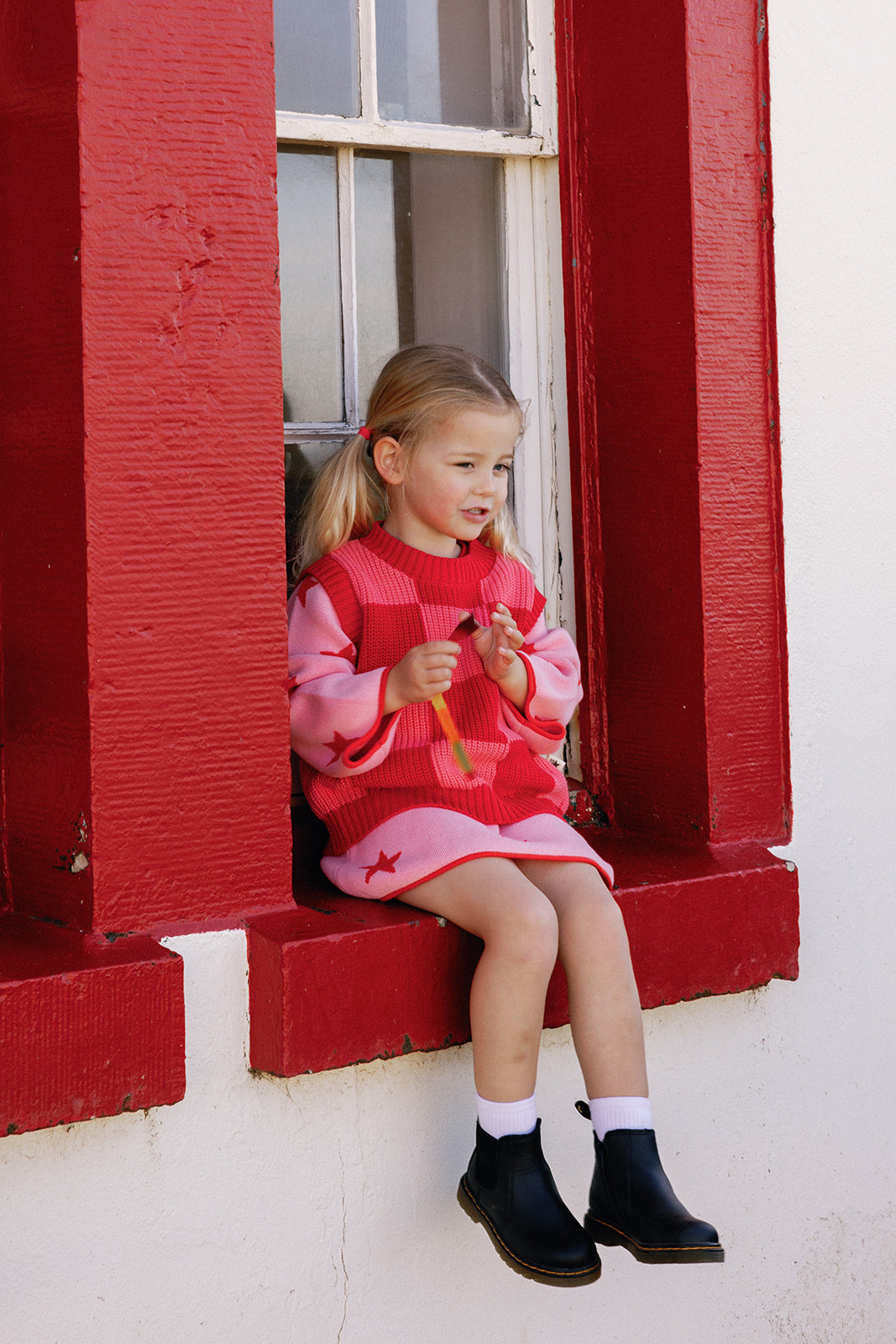 sunday siblings nonno vest - pink + red (pre order)