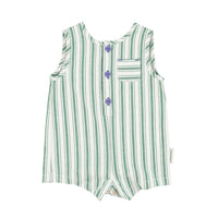 piupiuchick baby short jumpsuit - white with large green stripes