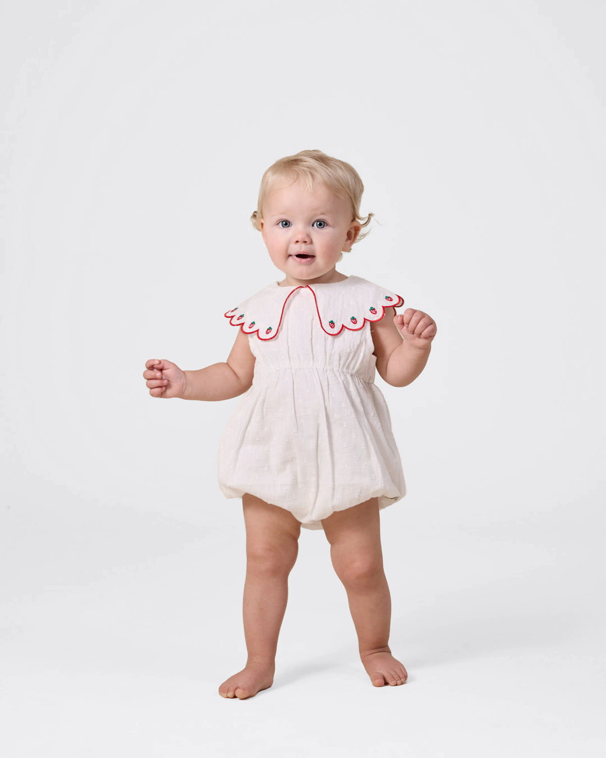 goldie + ace scallop collar strawberry romper - ivory
