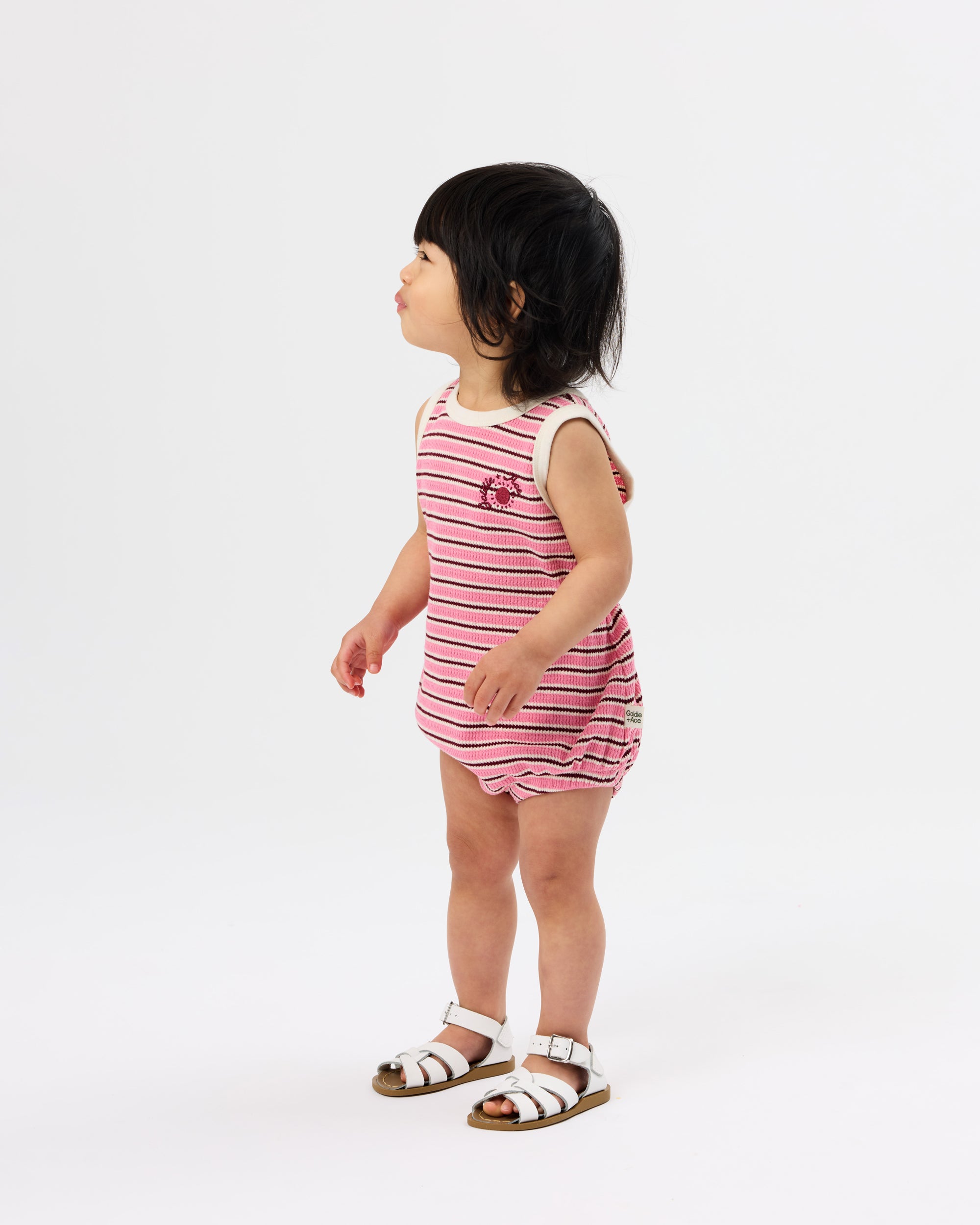 goldie + ace waffle bubble romper - pink stripe