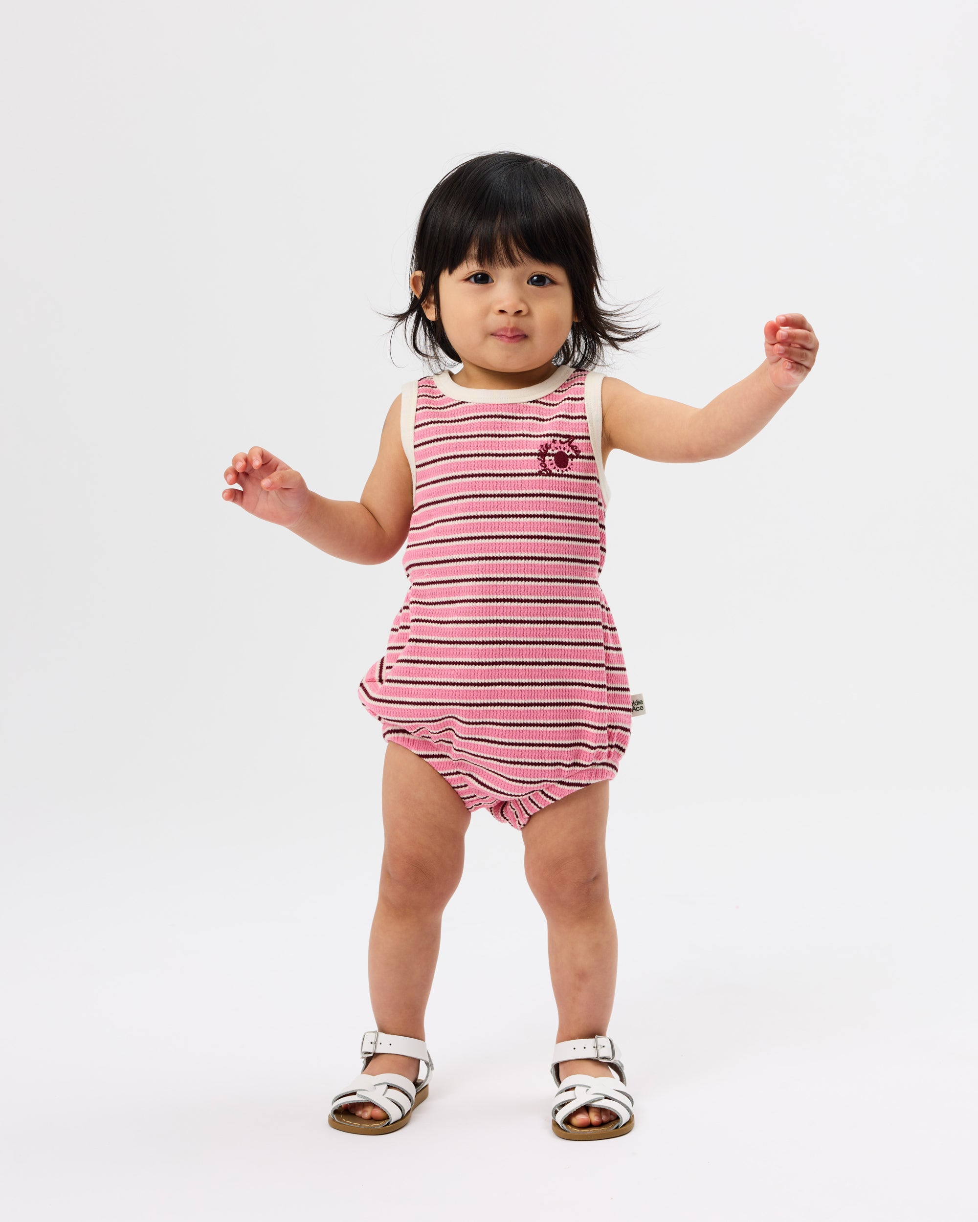 goldie + ace waffle bubble romper - pink stripe