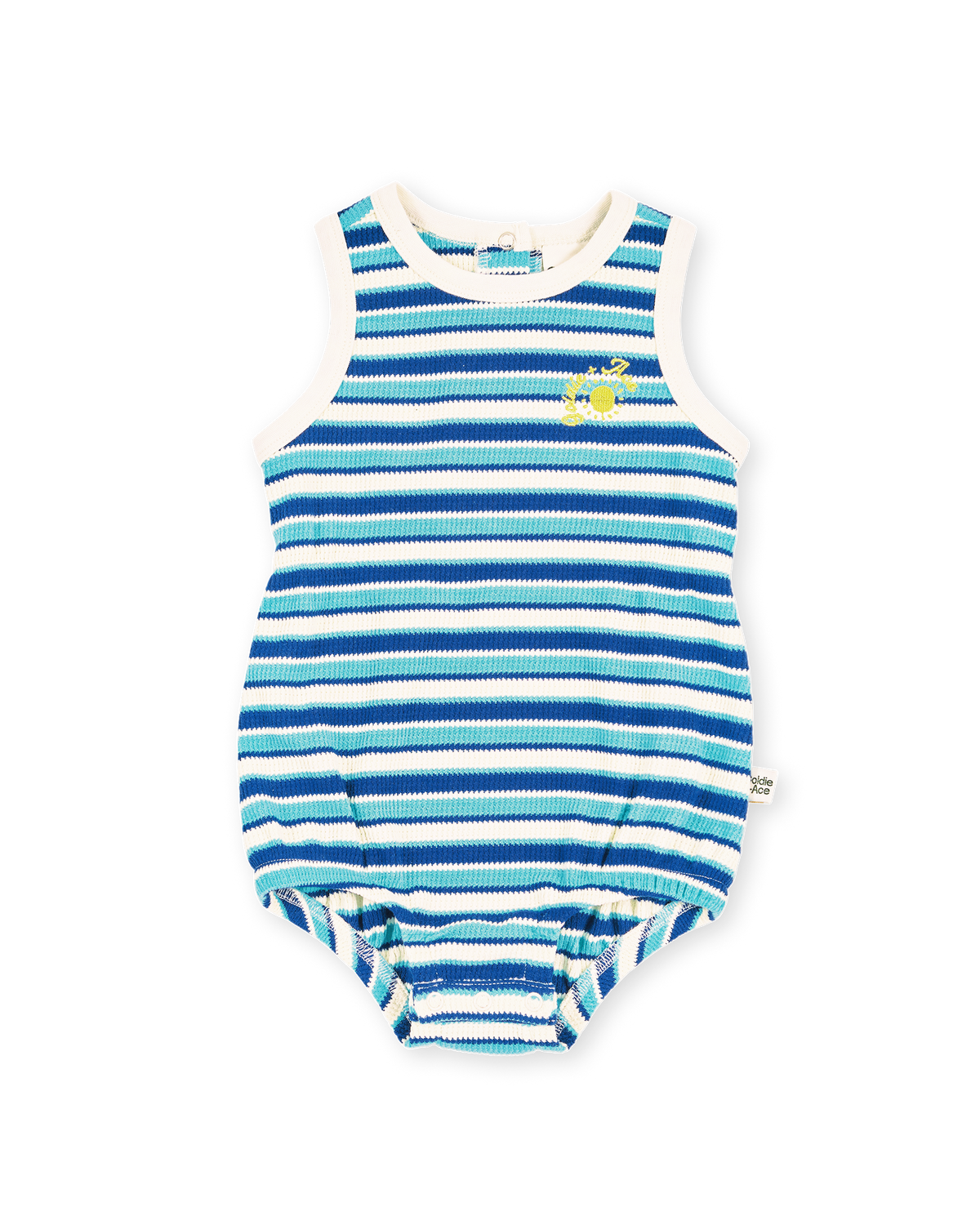 goldie + ace waffle bubble romper - blue stripe
