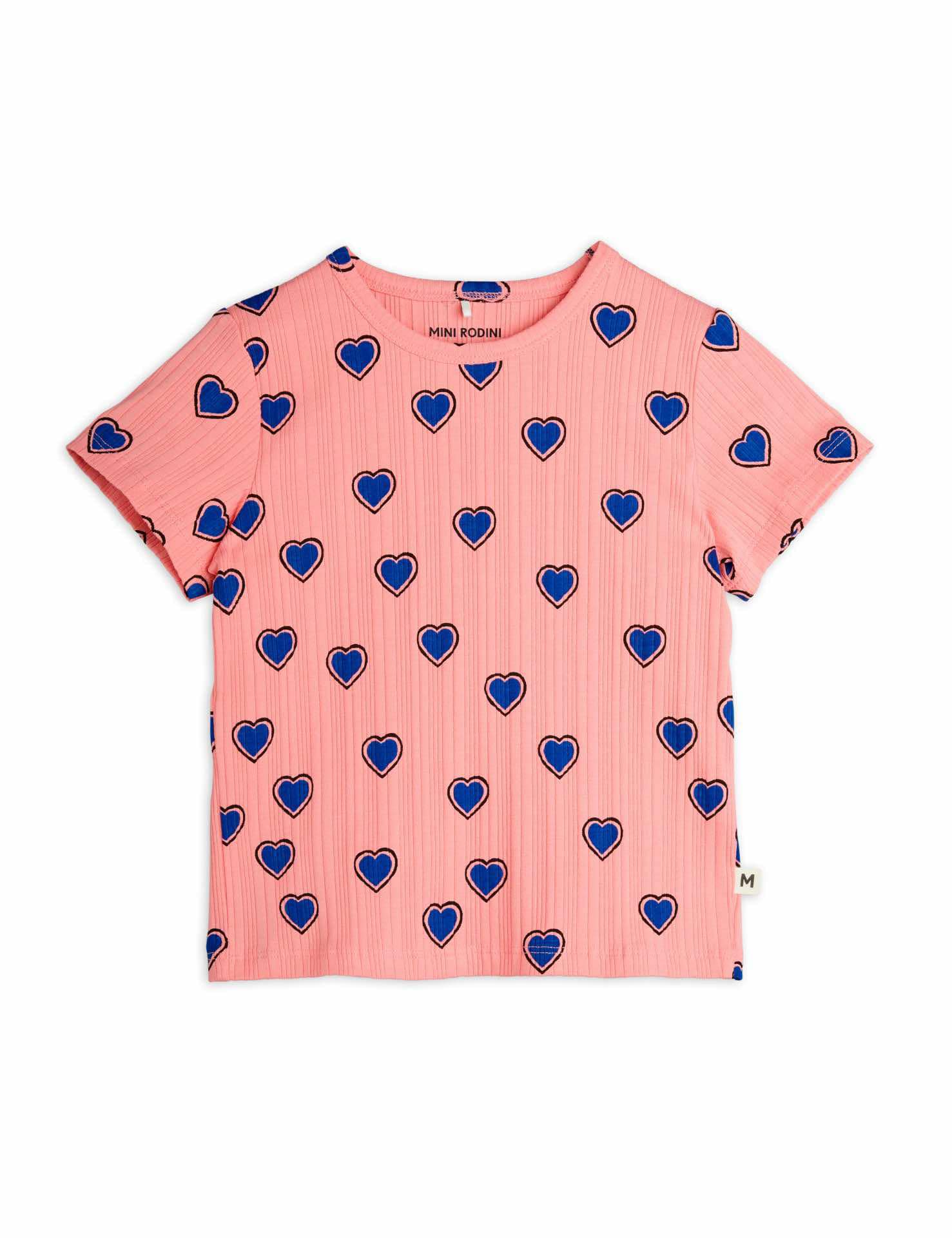 mini rodini outlined hearts aop ss tee - pink