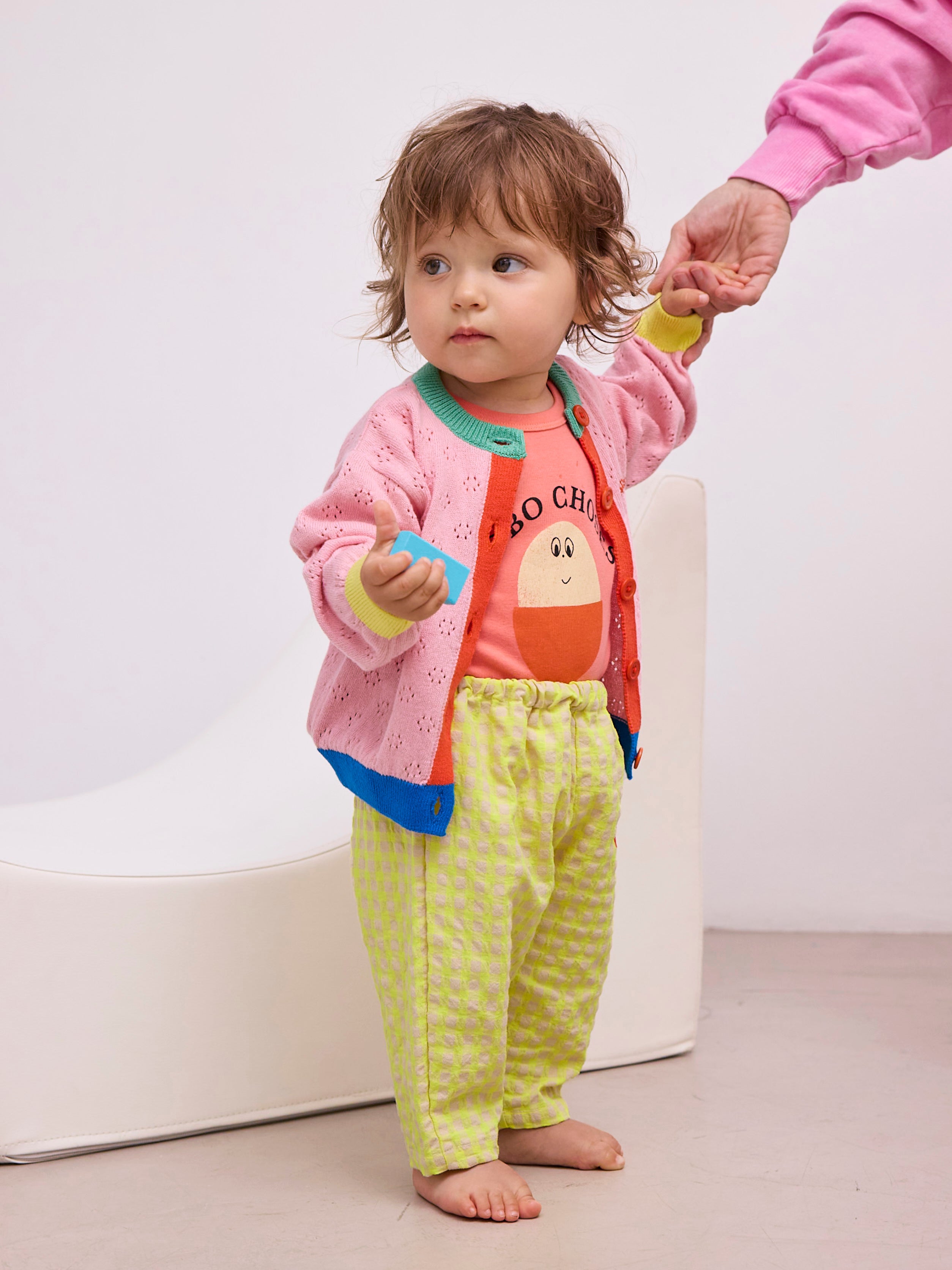 bobo choses baby colour block open work cardigan