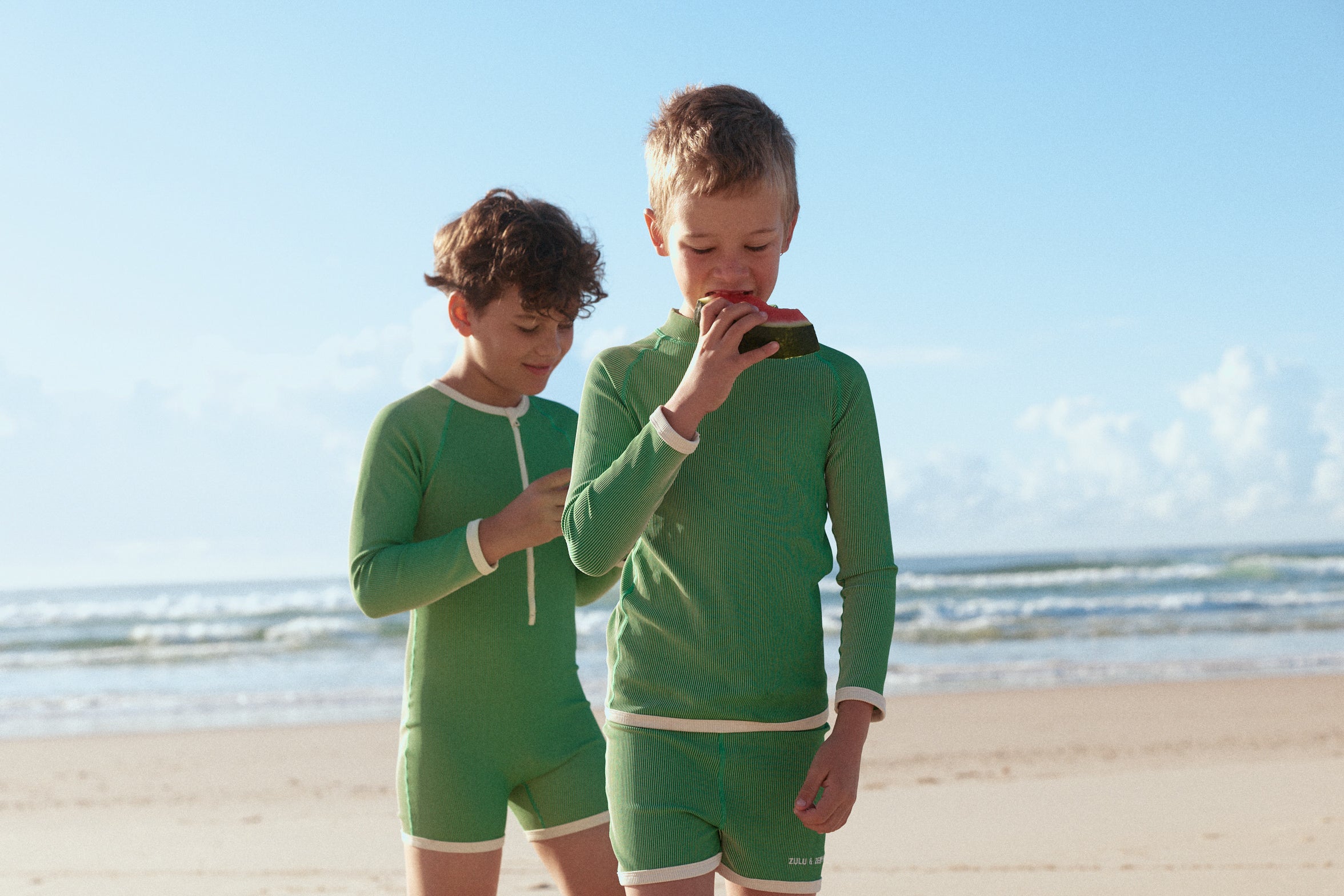 zulu & zephyr mini stripe rib surf suit -  sky blue
