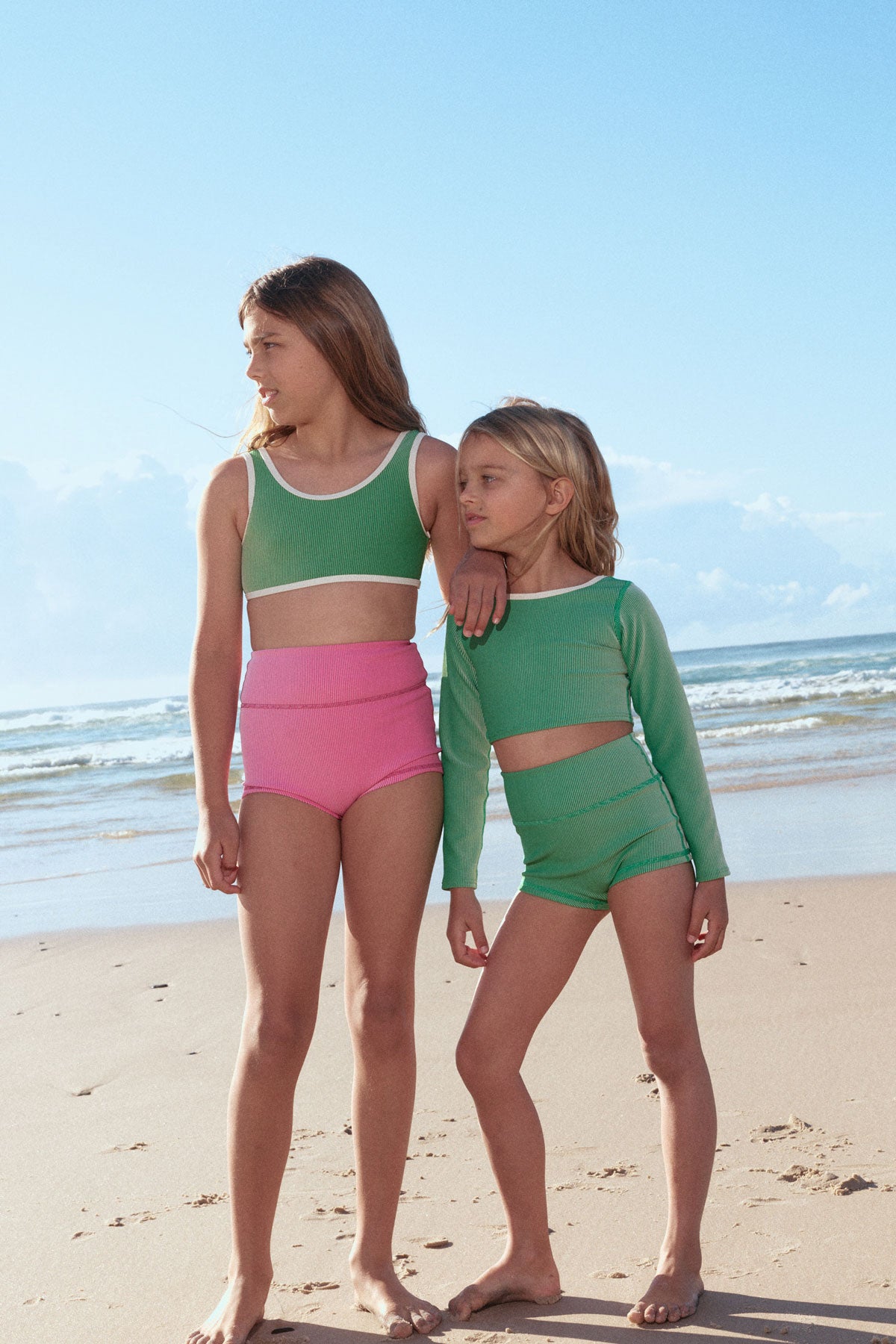 zulu & zephyr mini stripe rib crop rashie - shell pink