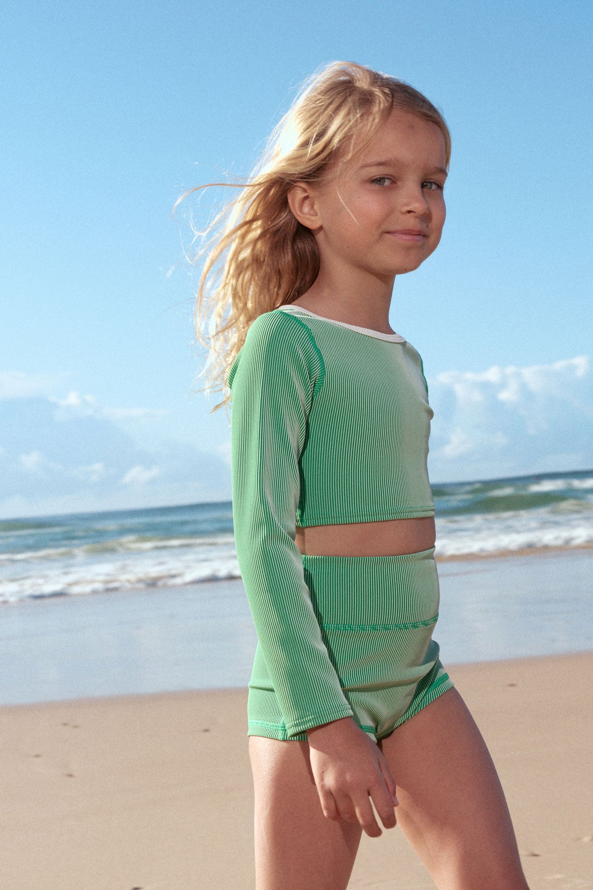 zulu & zephyr mini stripe rib crop rashie - shell pink