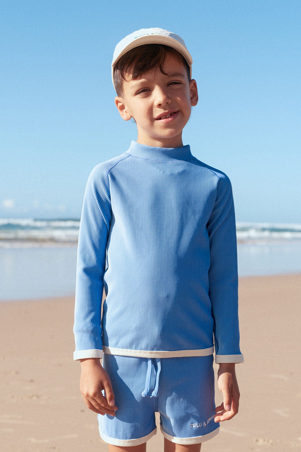 zulu & zephyr mini stripe rib rashie - sky blue