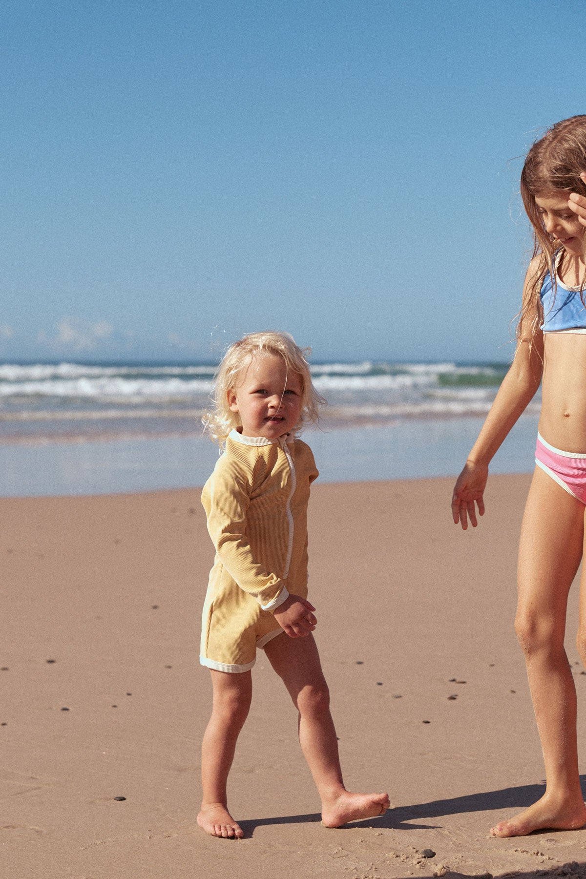 zulu & zephyr mini stripe rib surf suit -  marigold