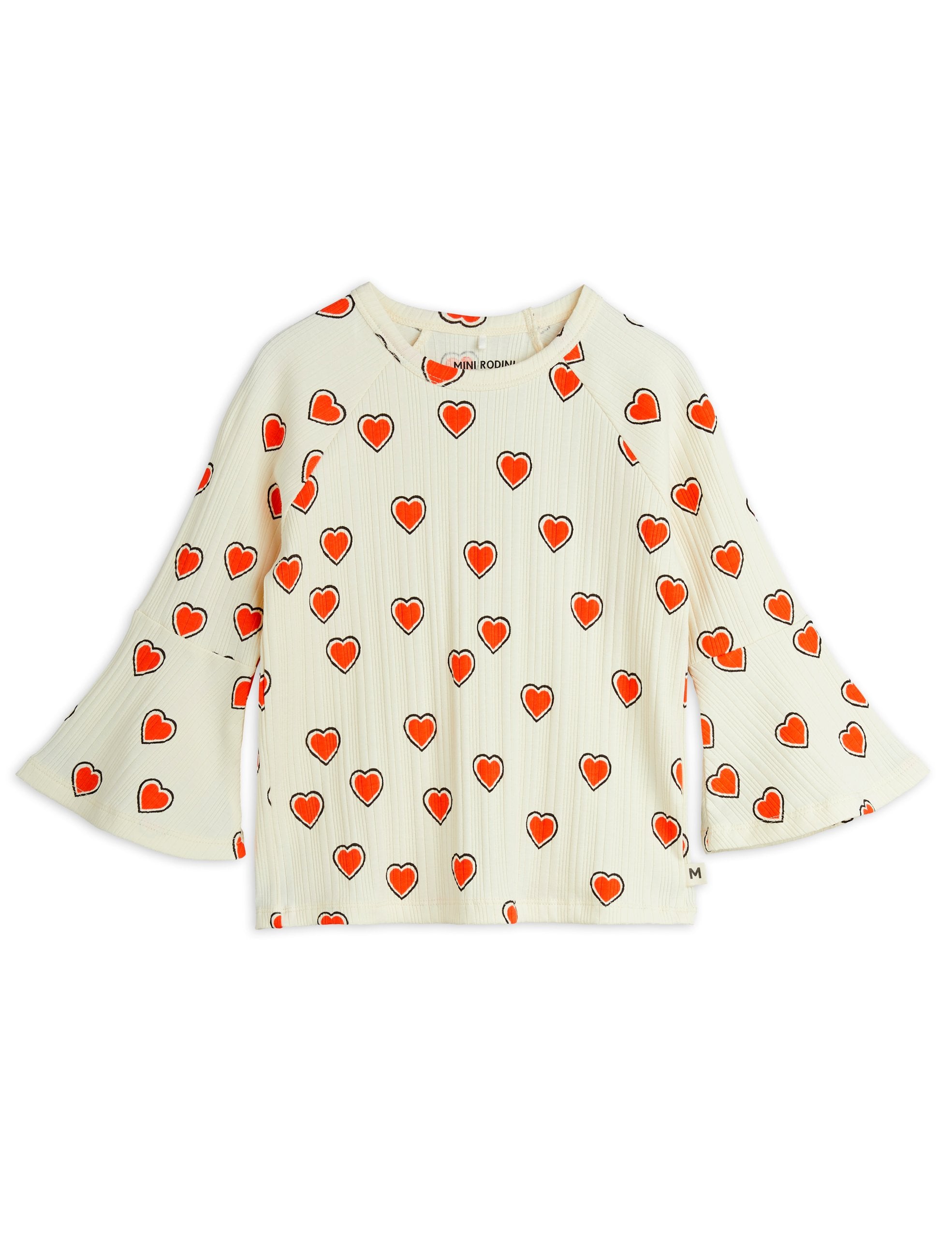 mini rodini outlined hearts aop trumpet sleeve top - offwhite