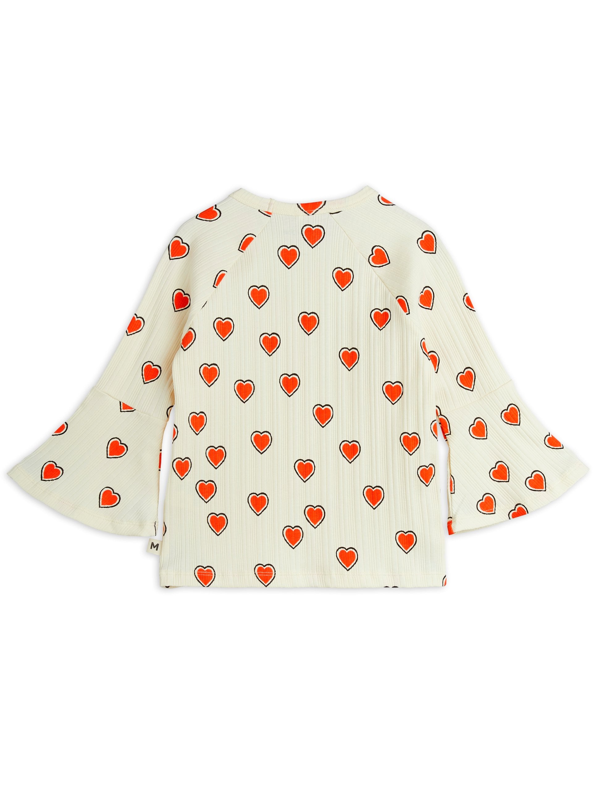 mini rodini outlined hearts aop trumpet sleeve top - offwhite