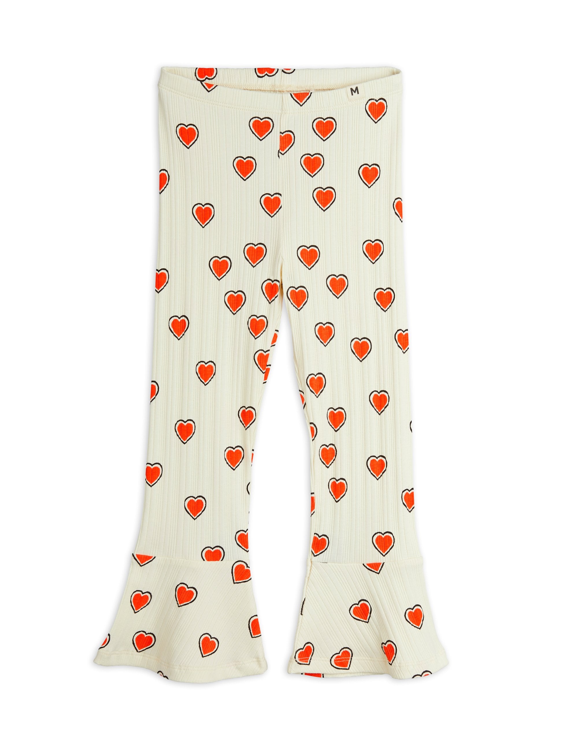mini rodini outlined hearts aop flared trousers - offwhite