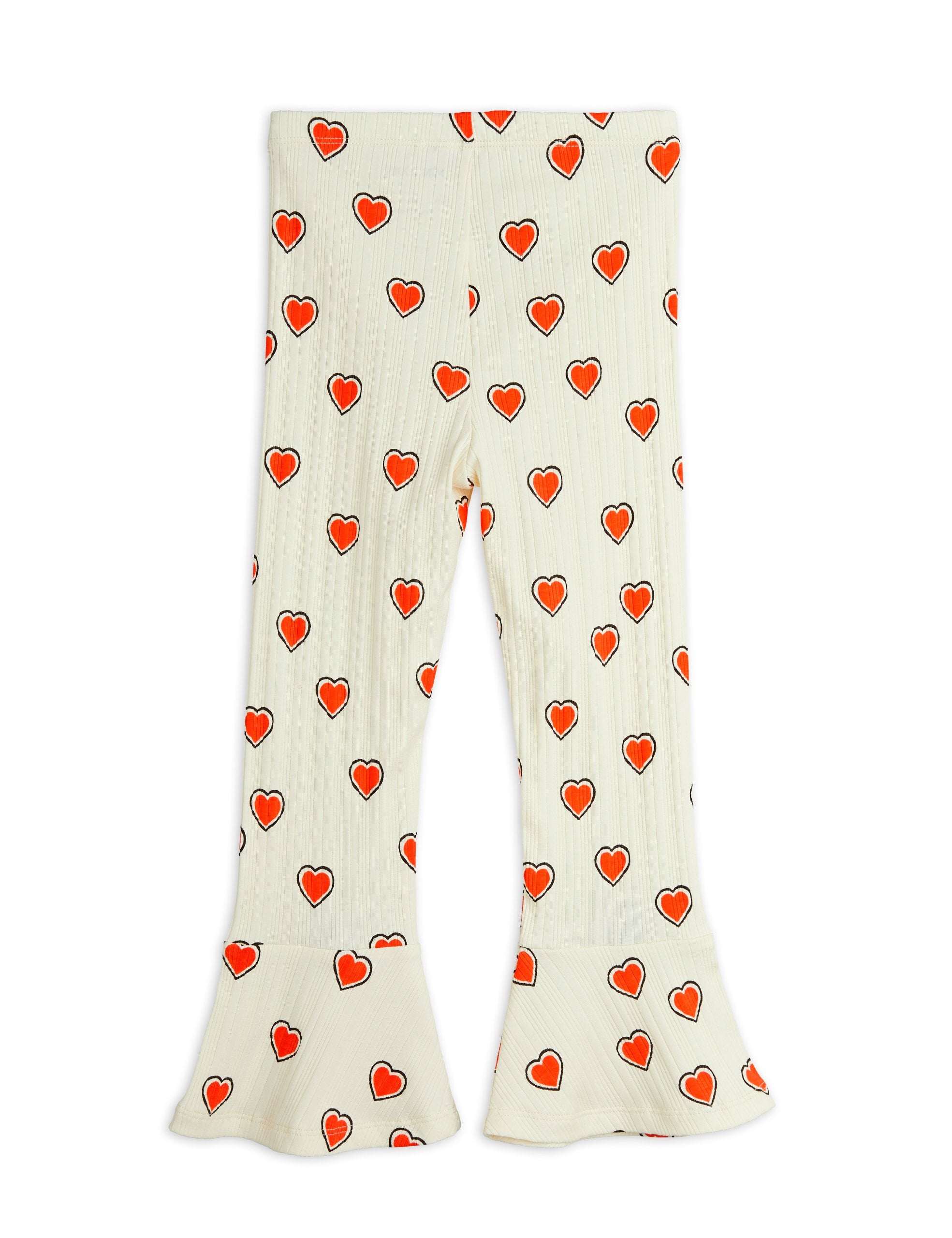 mini rodini outlined hearts aop flared trousers - offwhite