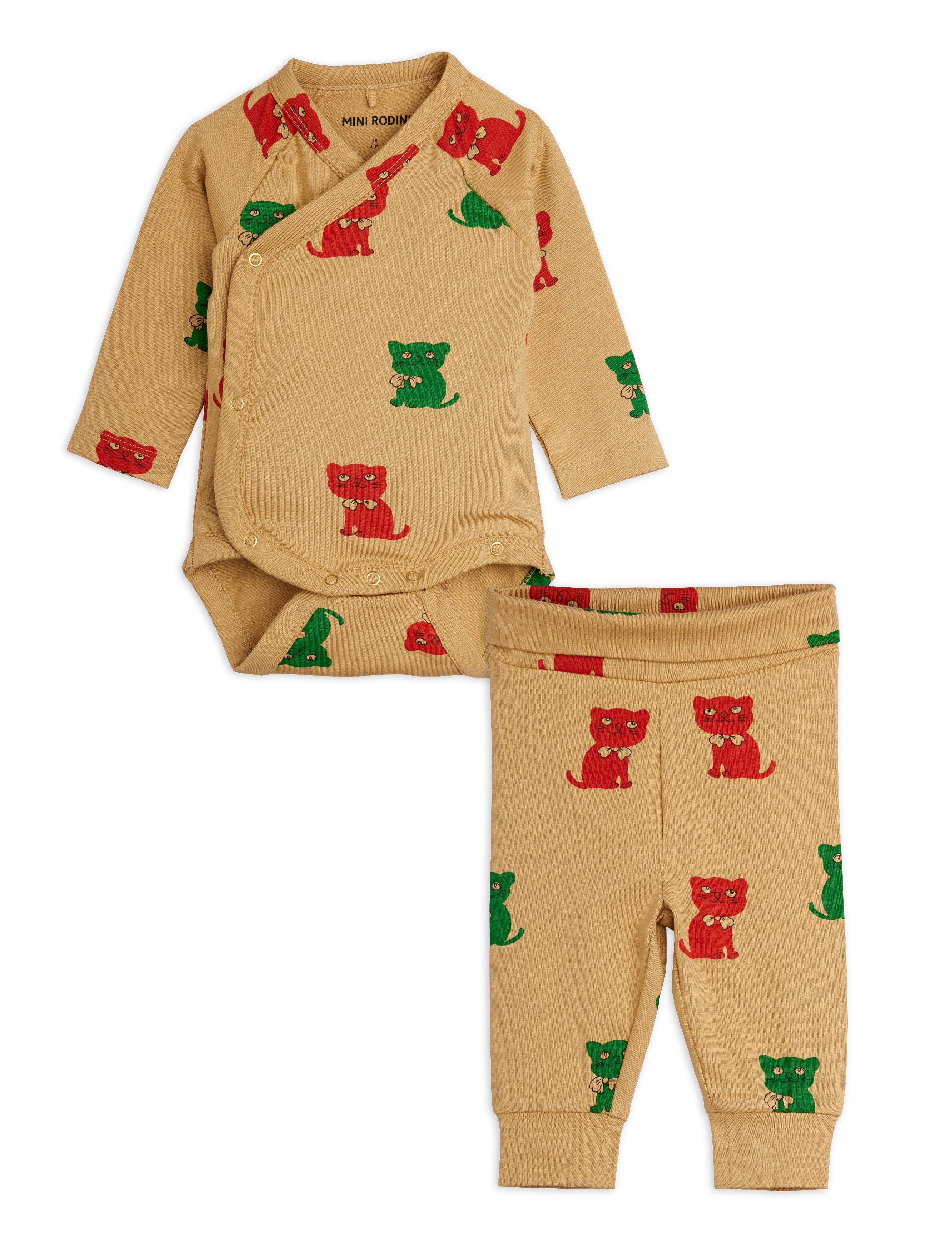 mini rodini kittens aop newborn baby set - beige (pre order)