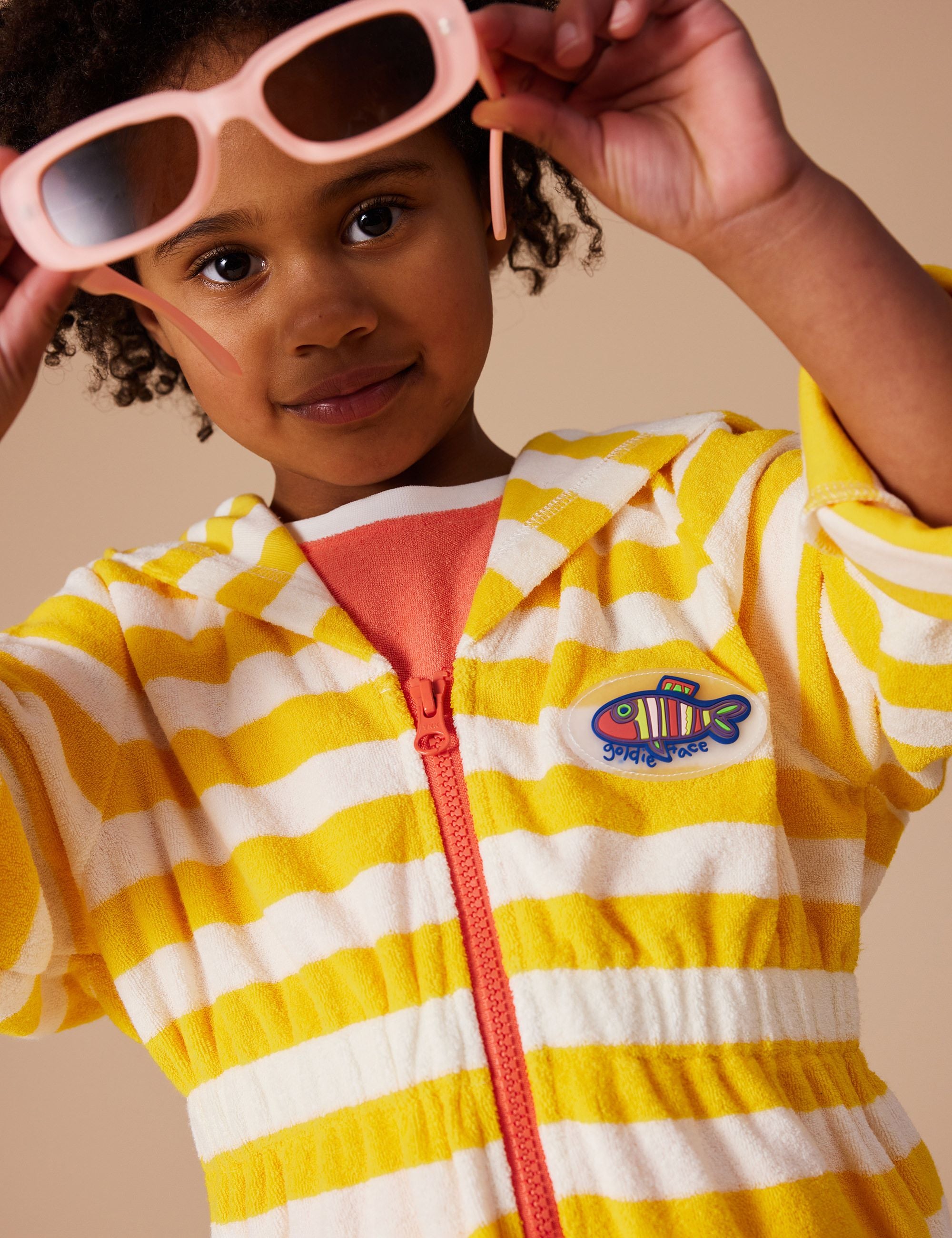 goldie + ace little fishy terry towelling cover up - lemon stripe