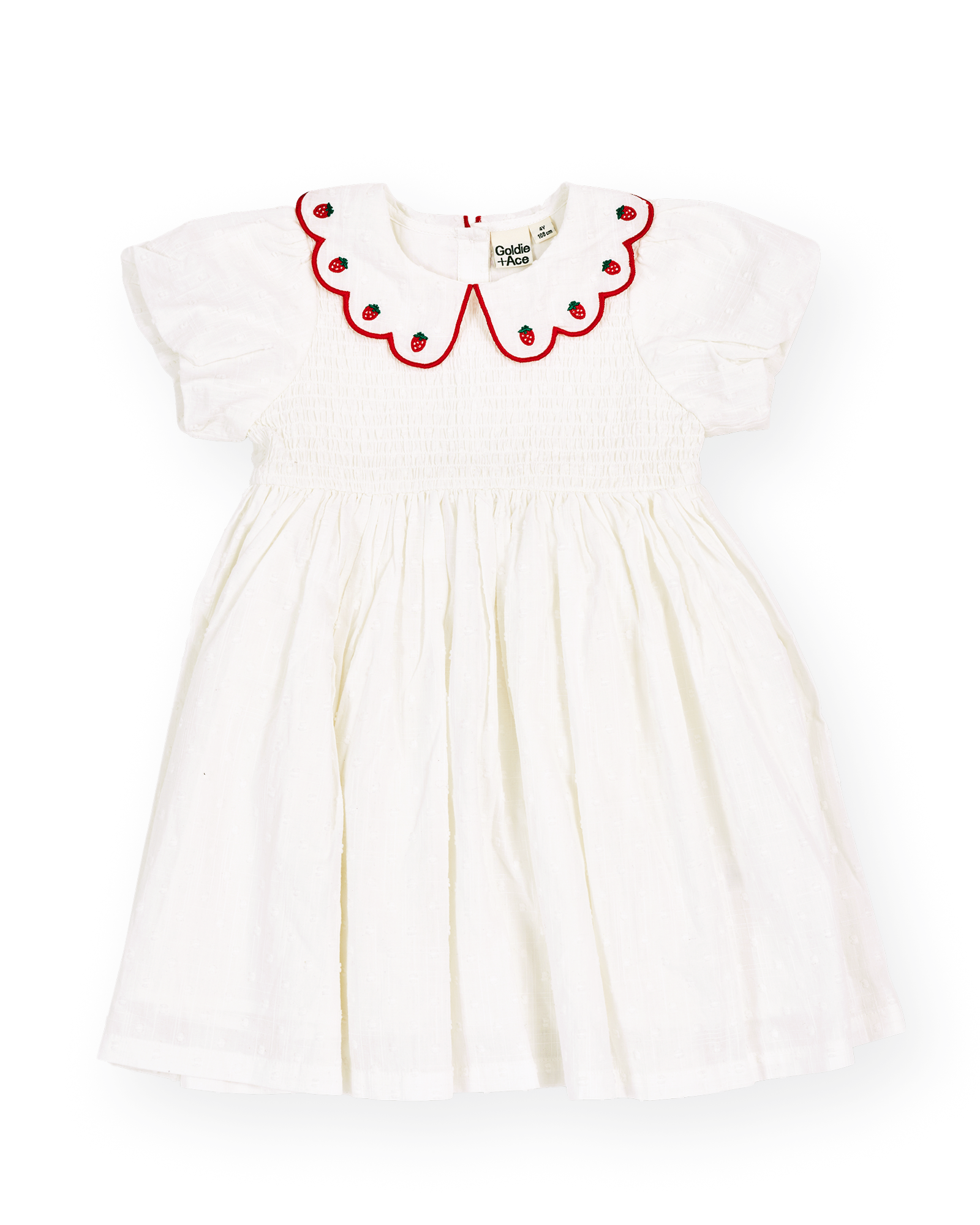 goldie + ace sweet strawberry flo smocked dress - white