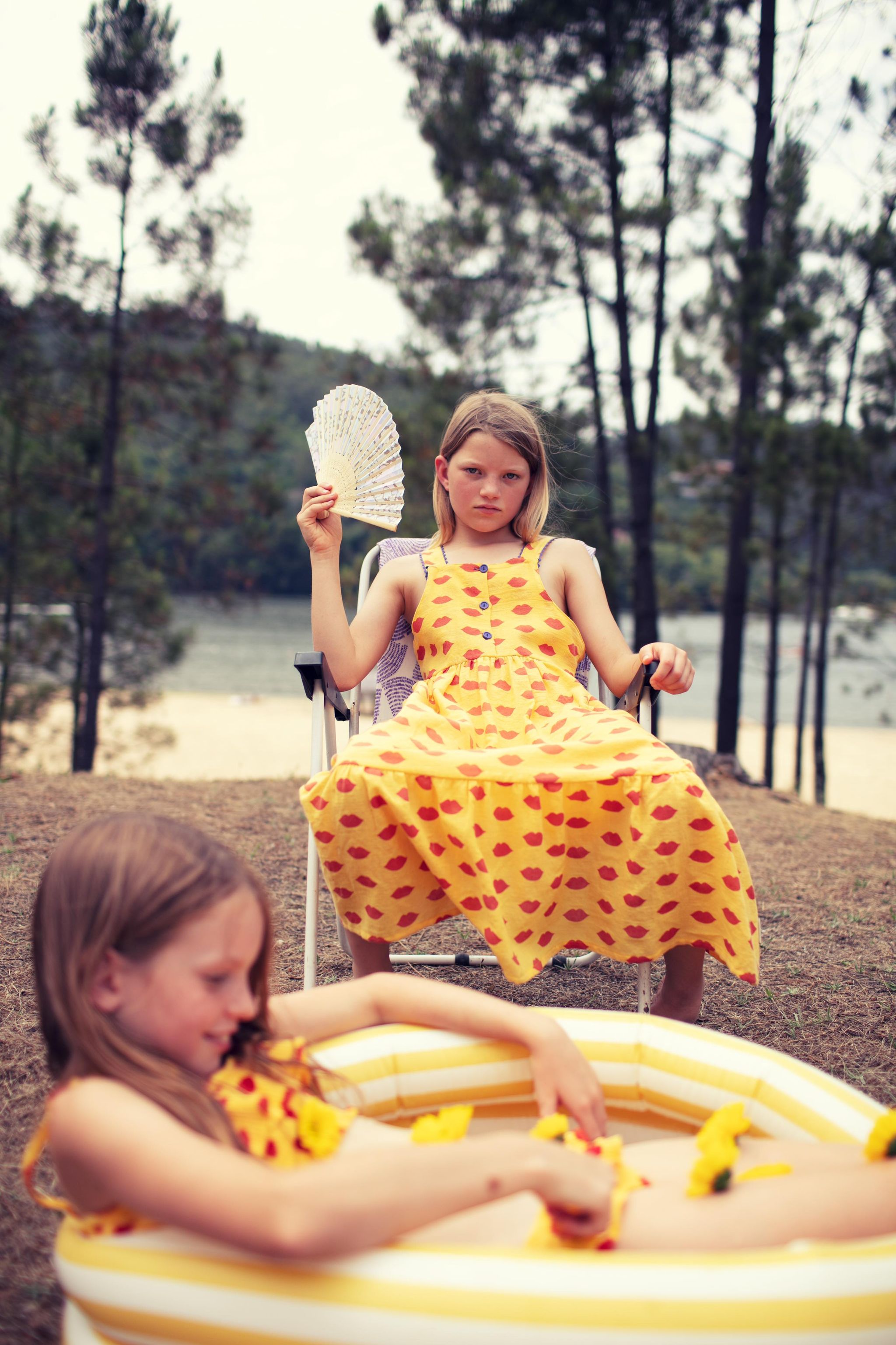 piupiuchick layered dress - yellow with red lips