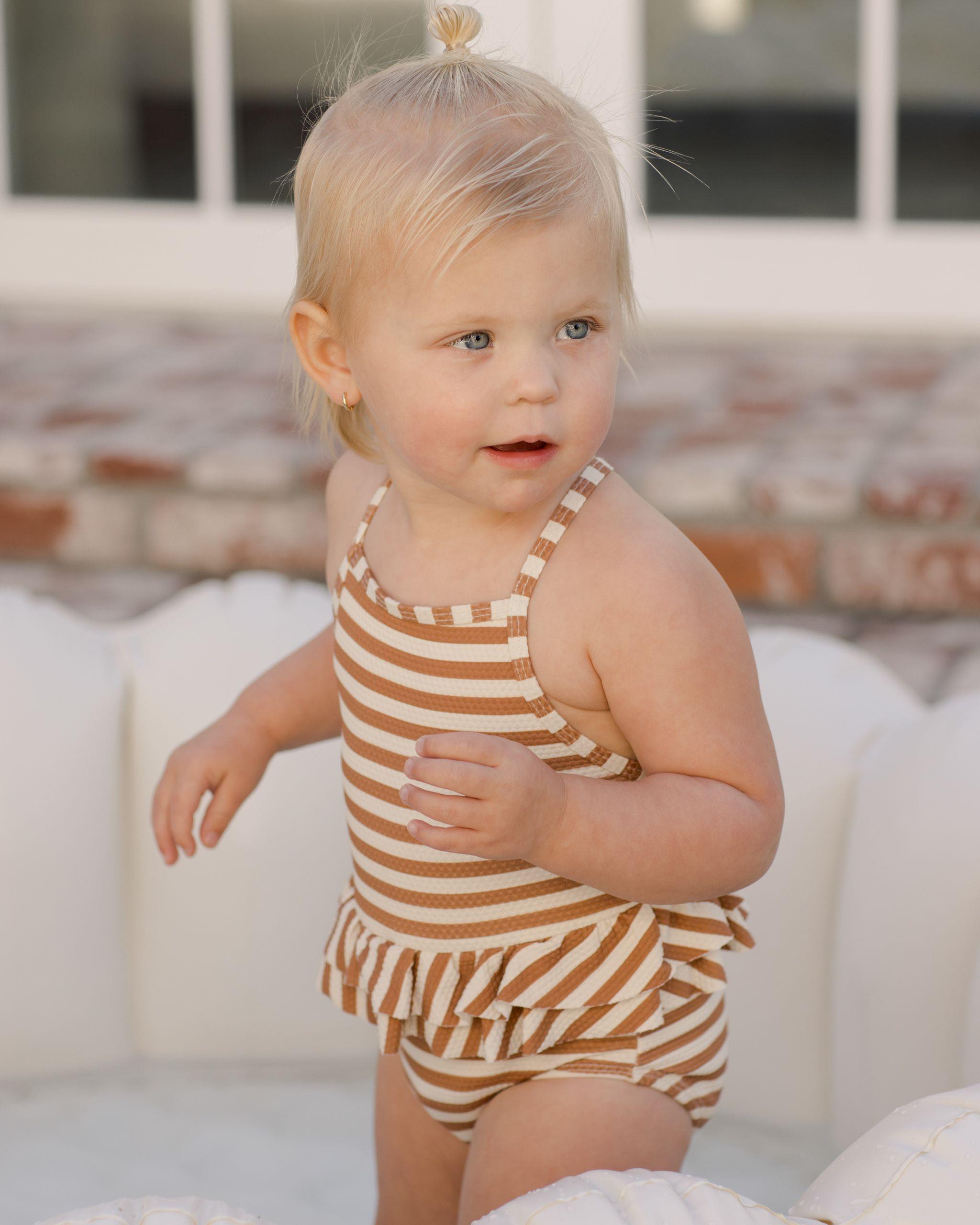 quincy mae ruffled one piece swimsuit - clay stripe