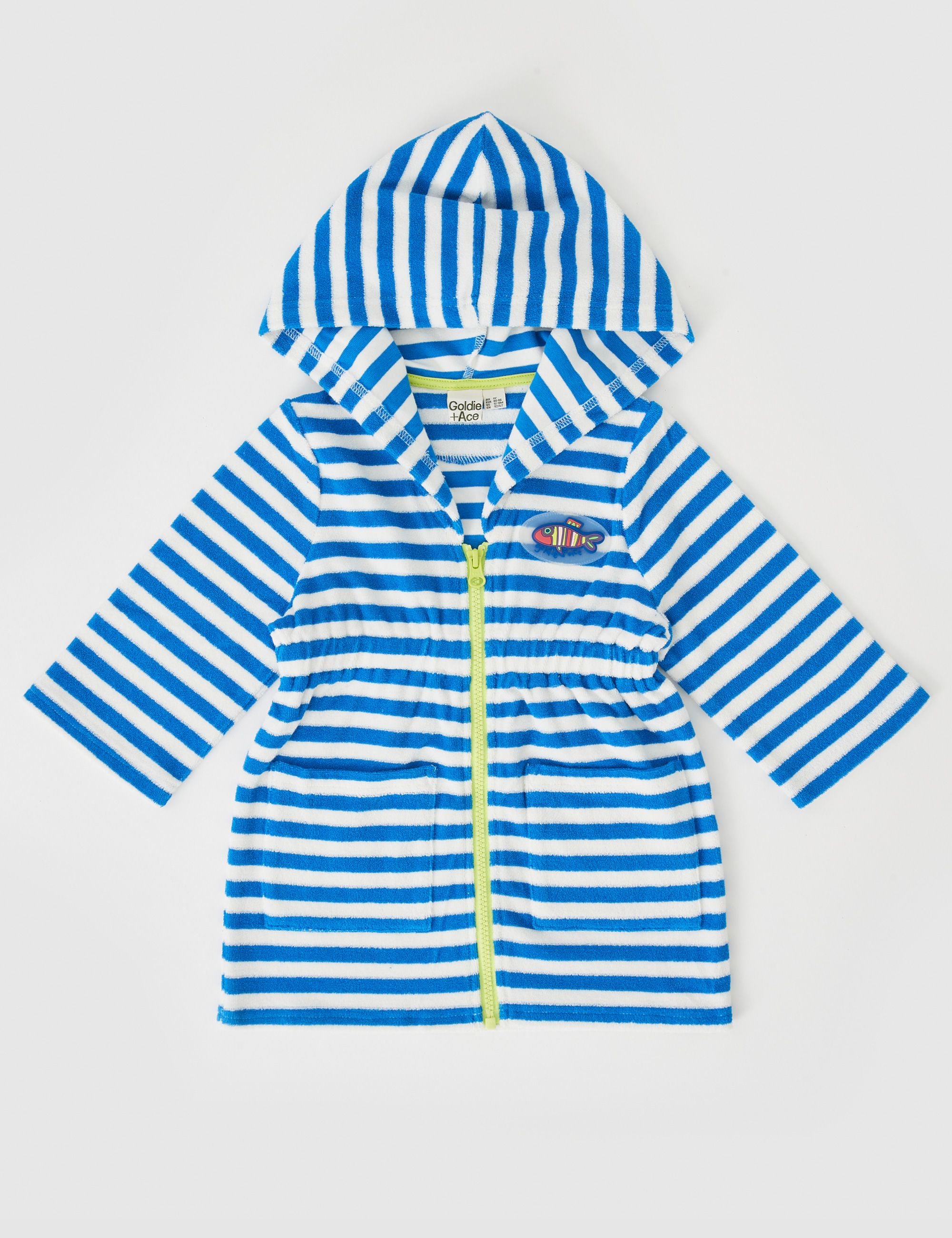 goldie + ace little fishy terry towelling cover up - azure stripe