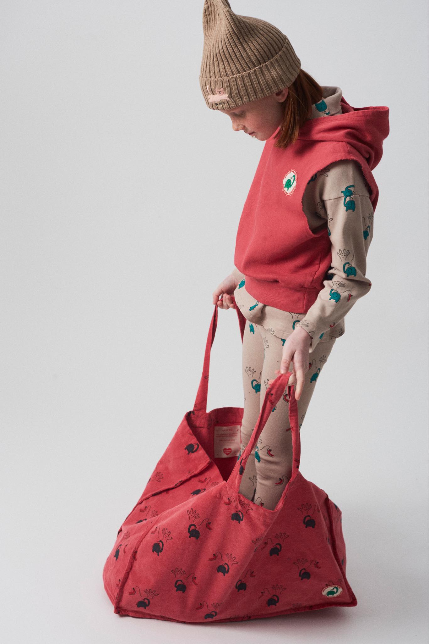 weekend house kids elephant all over bag - red