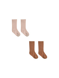 quincy mae socks set - blush / clay