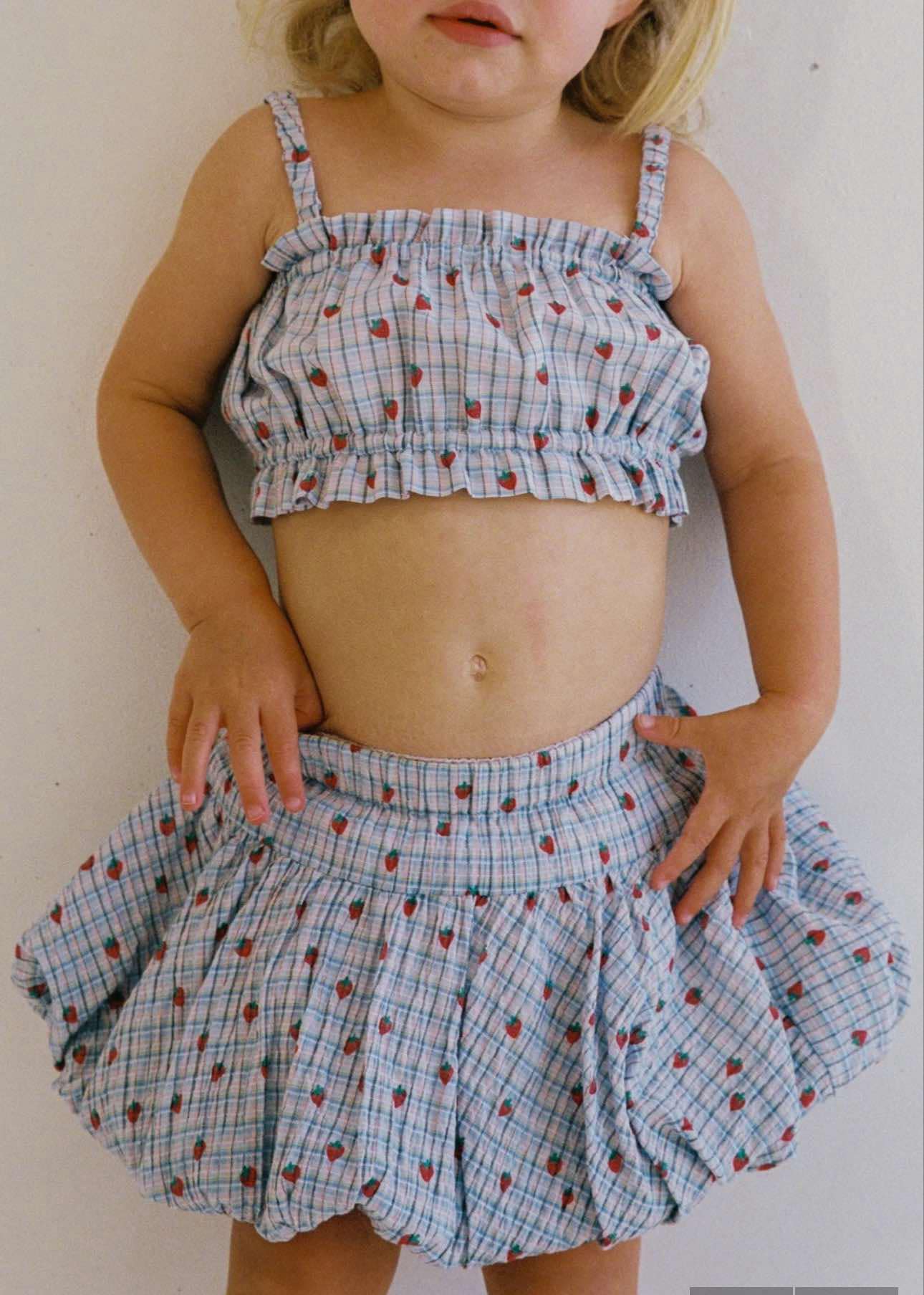 juni jnr poet ruffle crop - strawberry check