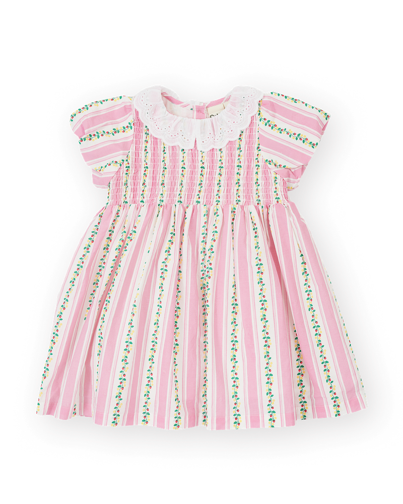 goldie + ace antique stripe strawberry flo smocked dress - pink / antique white