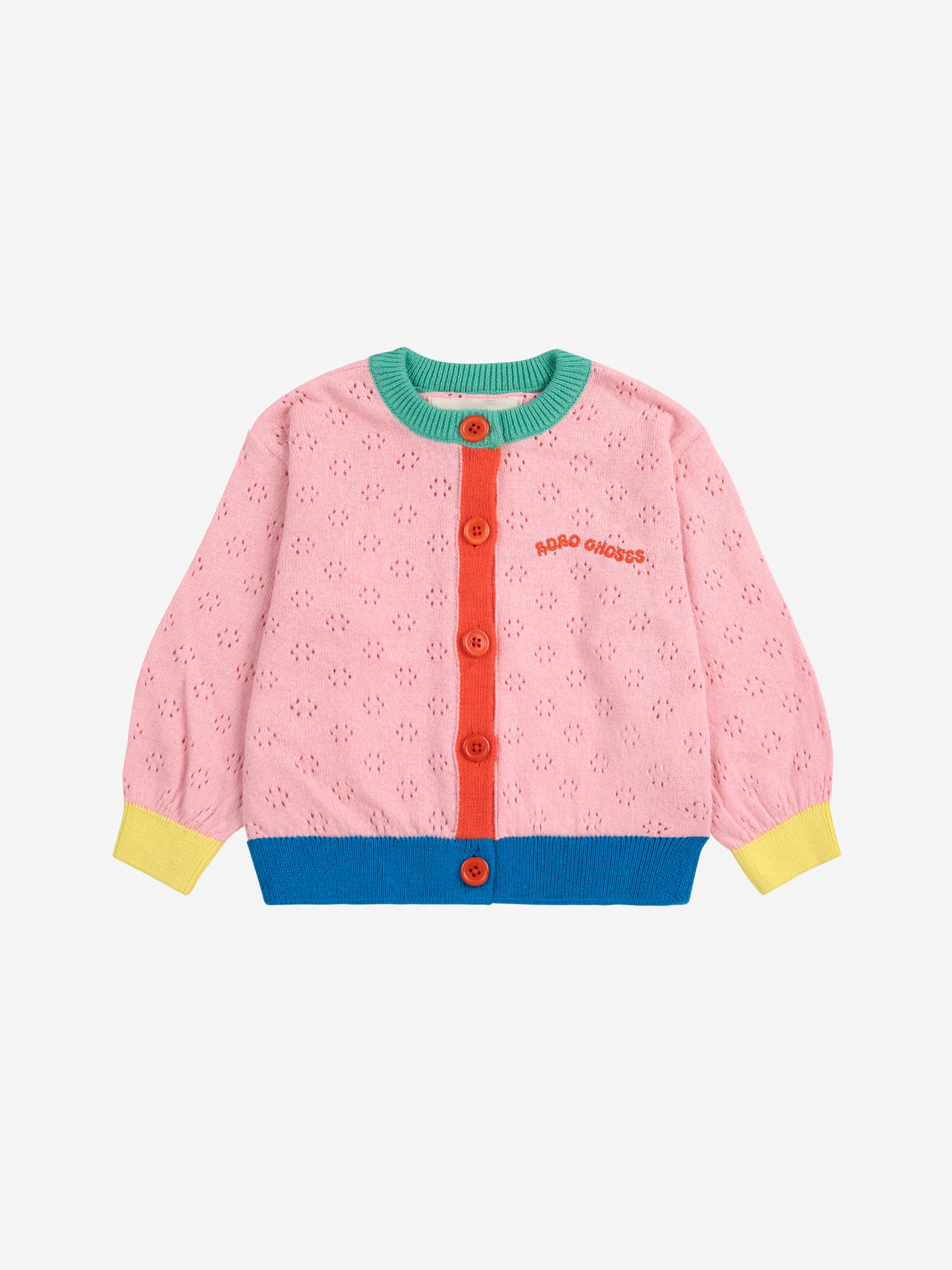 bobo choses baby colour block open work cardigan