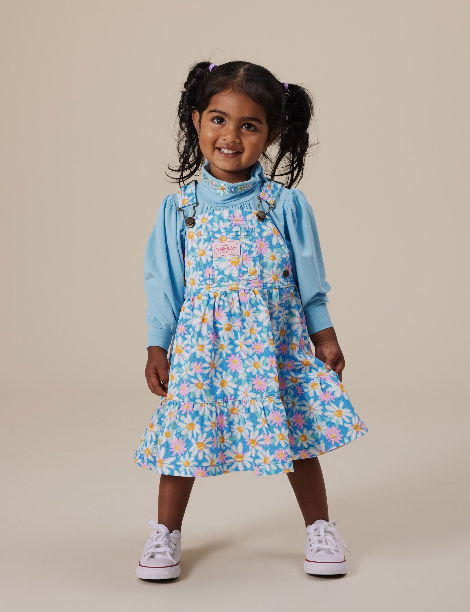 goldie + ace tully tiered pinafore dress - seaside daisy