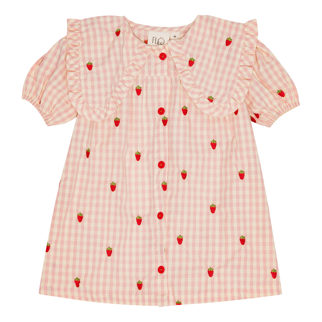 flöss sofia dolly ss dress - pink berry gingham - pre order
