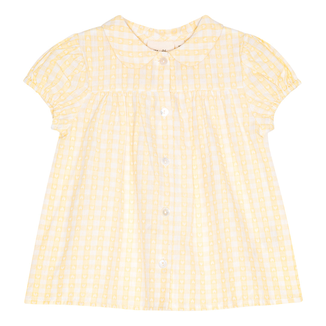 flöss olivia ss shirt - soft yellow heart gingham - pre order